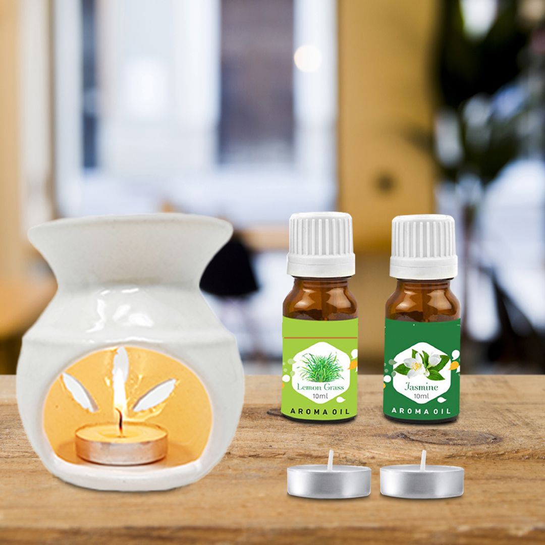 PEEPRESION White Ceramic Aroma Air Diffuser With Lemongrass & Jasmine Aroma Oil(10ml Each) Uses for Home, Office, Spa, Hotel, Club, Gym, Conference Hall, Meeting Room Diffuser-image-45