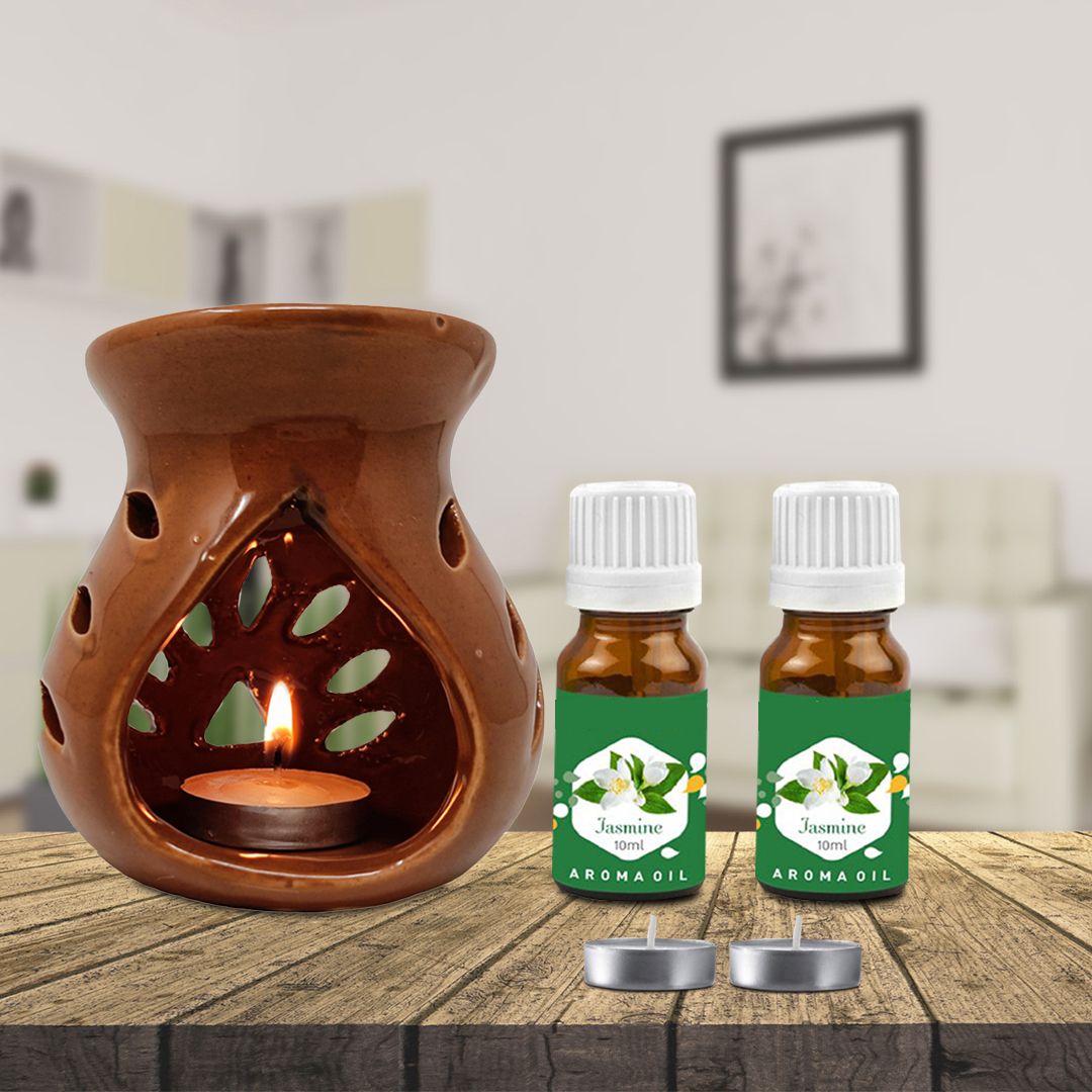 PEEPRESION Long Burning Ceramic Aroma Burner Regular Orange Color with 10 ML Aroma Oil Home, Office, Spa, Hotel, Temple, Club, Gym Diffuser-image-3