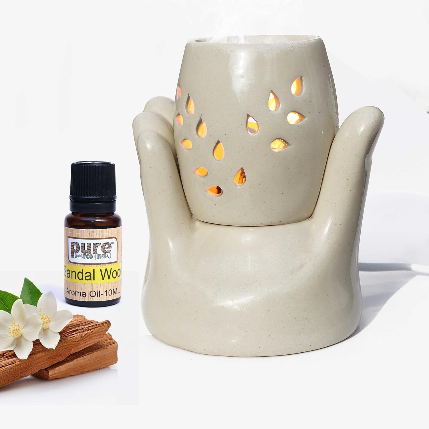 Pure Source (India) Ceramic Hand Shape Electric Diffuser Light Lamp (5.5 Inch) (10ml Sandalwood) Home, Office, Living Room, Gifting Purpose Diffuser-picture-24