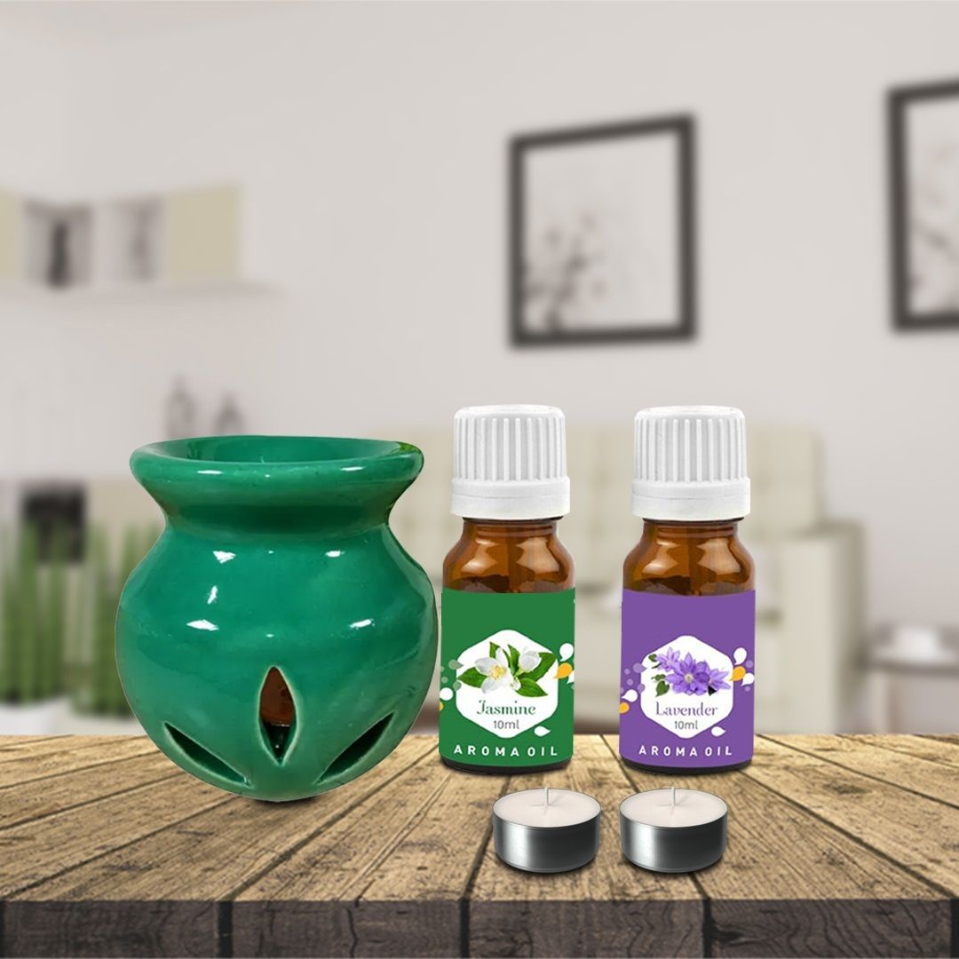 PEEPRESION Green T Light Holder With Lavender & Jasmine Scented Aroma Oil(10ml Each) Home, Office, Spa, Hotel, Club, Studio, Parlour Diffuser-picture-12