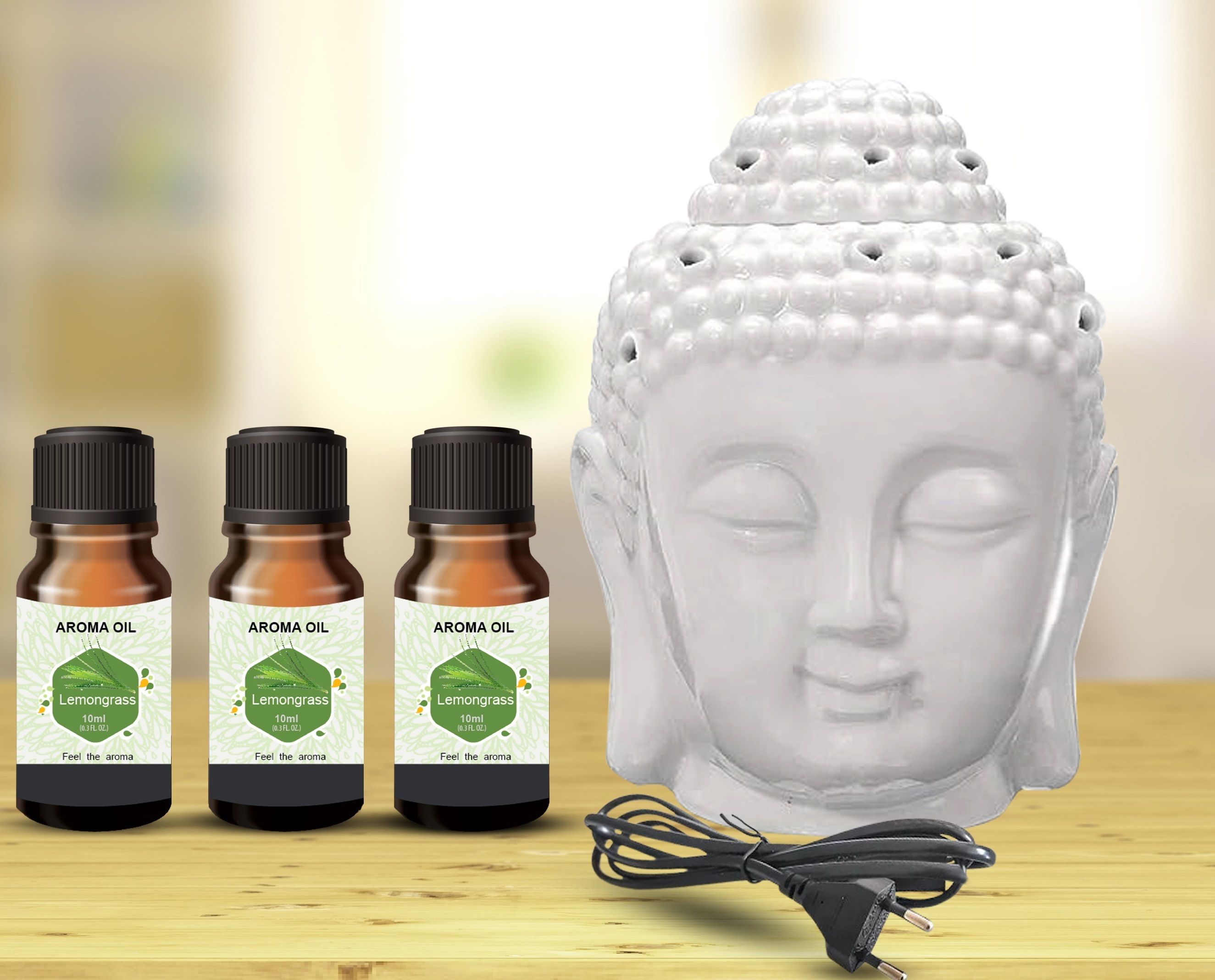 PEEPRESION A-Ceramic Electric Buddha Head Diffuser With 3_Lemongrass Scented Oil (10Ml Each Home, Office, Temple, Hotel, Club Diffuser-picture-40