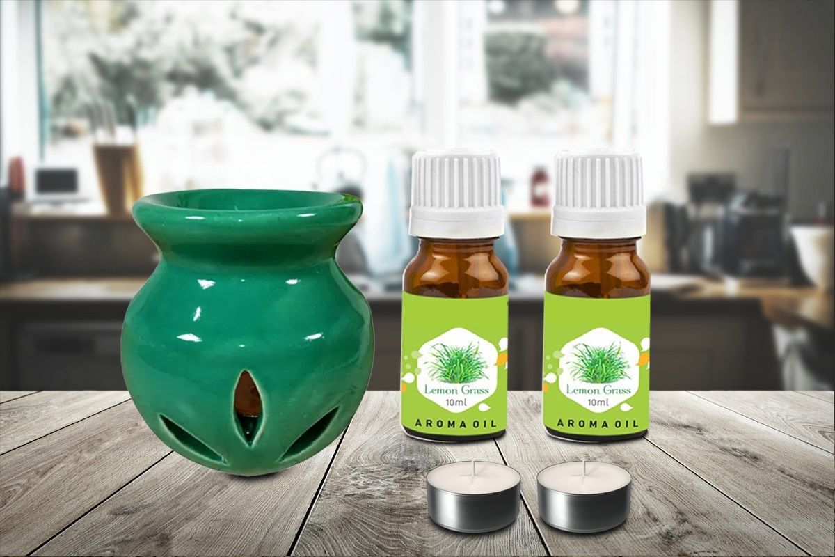 PEEPRESION Green Ceramic Diffuser With 2 Lemongrass Aroma oil (10ml Each) Scented Air Diffuser Uses For Home, Office, Club, Studio, Conference Hall, Meeting Room Diffuser-image-48