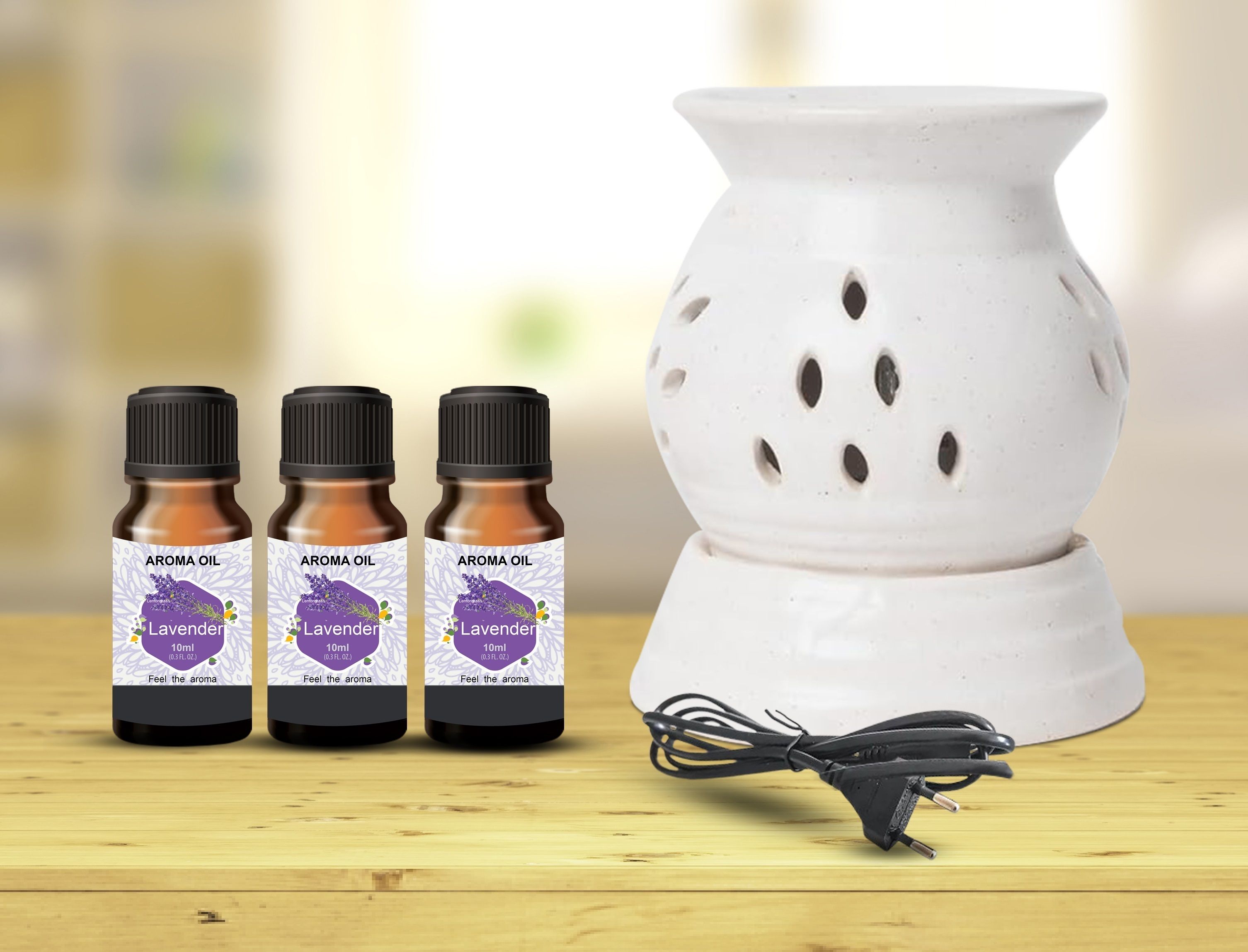 PEEPRESION Round Electric Oil Diffuser With 3-Lavender Aroma Oil (10ml Each) Scented Aroma Oil Diffuser For Home, Office, Spa, Bedroom Diffuser-image-5