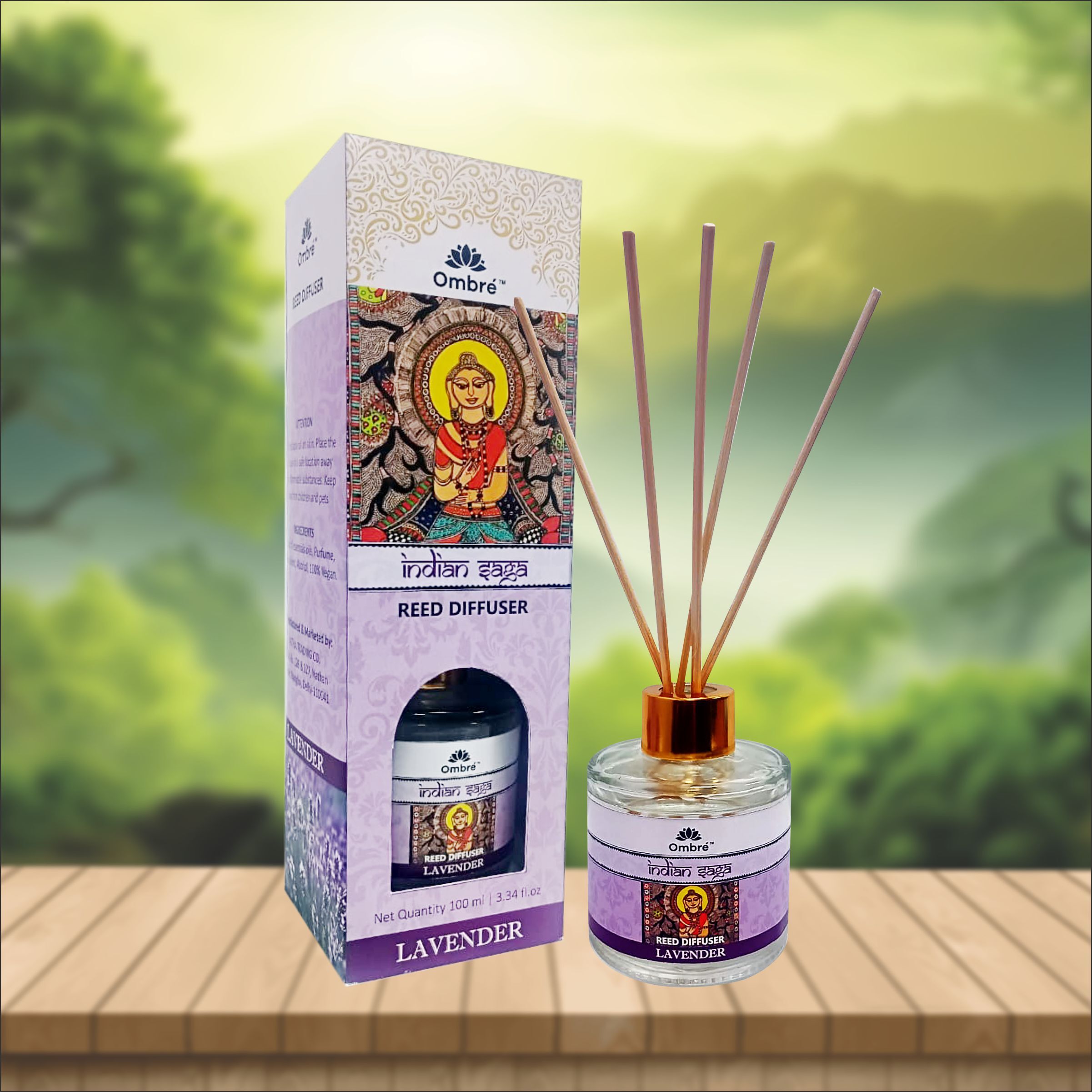 Ombre Reed Diffuser-100ml Lavender With 5 Natural sticks Ideal for Office Cabins, Small Room, Washrooms, Stores, Reception Areas Etc... Diffuser-image-1