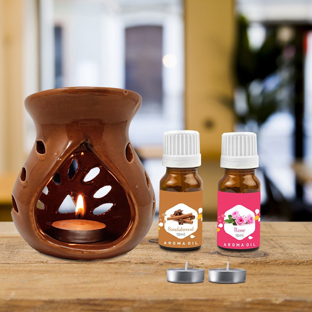 PEEPRESION Ceramic Burner Diffuser & 2 T-light Candle And 2 Scented Aroma Oil(10 ml Each)) Home, Office, Spa, Hotel, Temple, Club, Gym Diffuser-image-25
