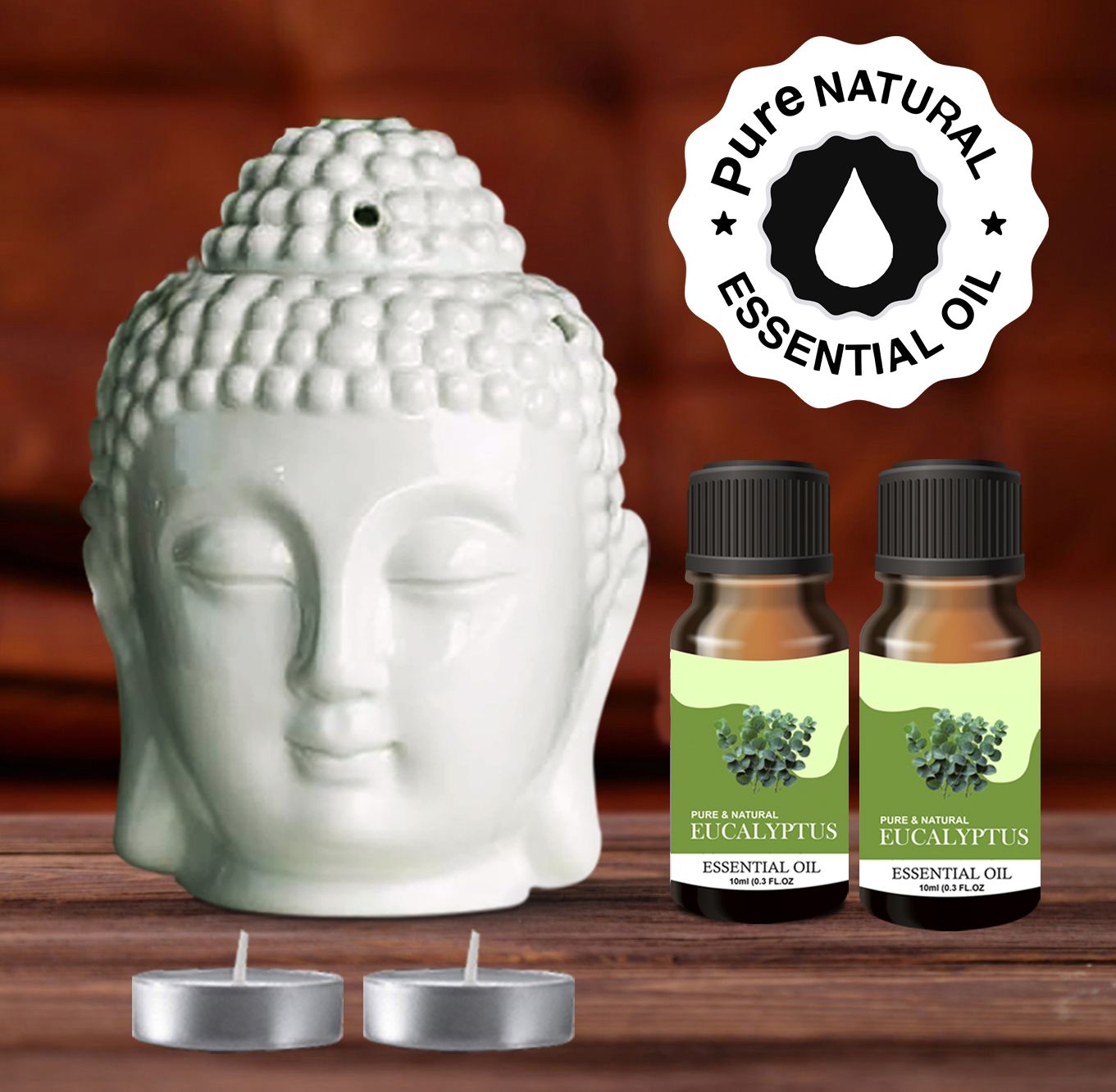 PEEPRESION Home Decor Oil Buddha Ceramic Diffuser & 2 Eucalyptus Pure Natural Essential Oil (10ml Each), Fragrance Your Home, Hotel, Bedroom, Club, Office, Relaxation, Body, Mind,Stress. Diffuser-picture-23