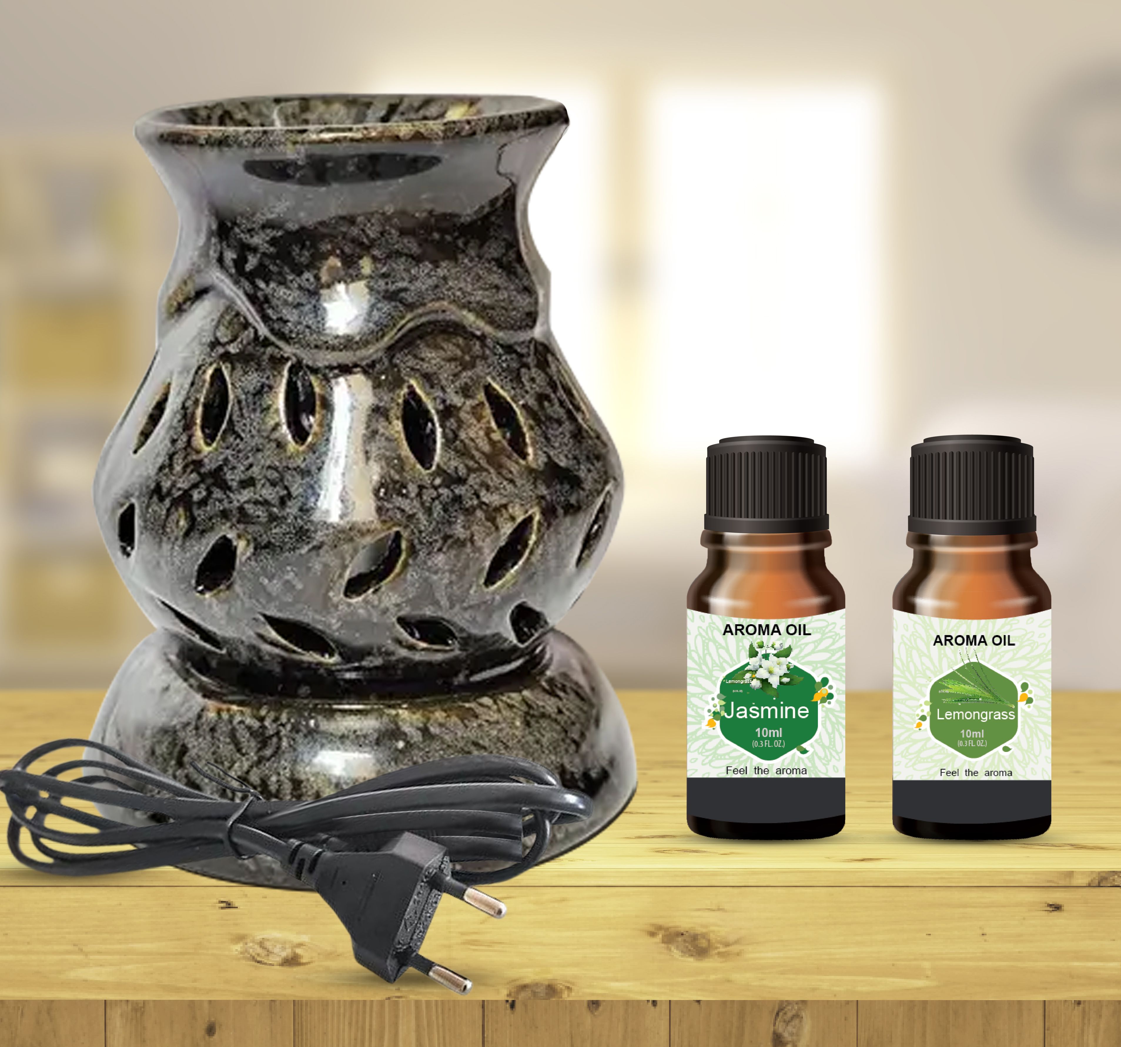 PEEPRESION Electric Ceramic Aroma Oil Diffuser with Lemongrass & Jasmine Oils (10ml Each) Suitable For| Home, Office, Spa, Bedroom, Club, Temple, Pub Bar, Gym, Conference Hall, Studio Diffuser-image-6