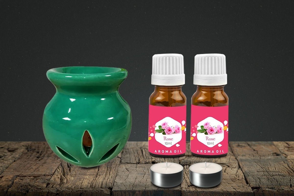 PEEPRESION Ceramic Aroma Oil Burner With T-light & 2 Rose Scented Aroma Oil(10ml Each) Home, Office, Spa, Hotel, Club, Etc Diffuser-image-44