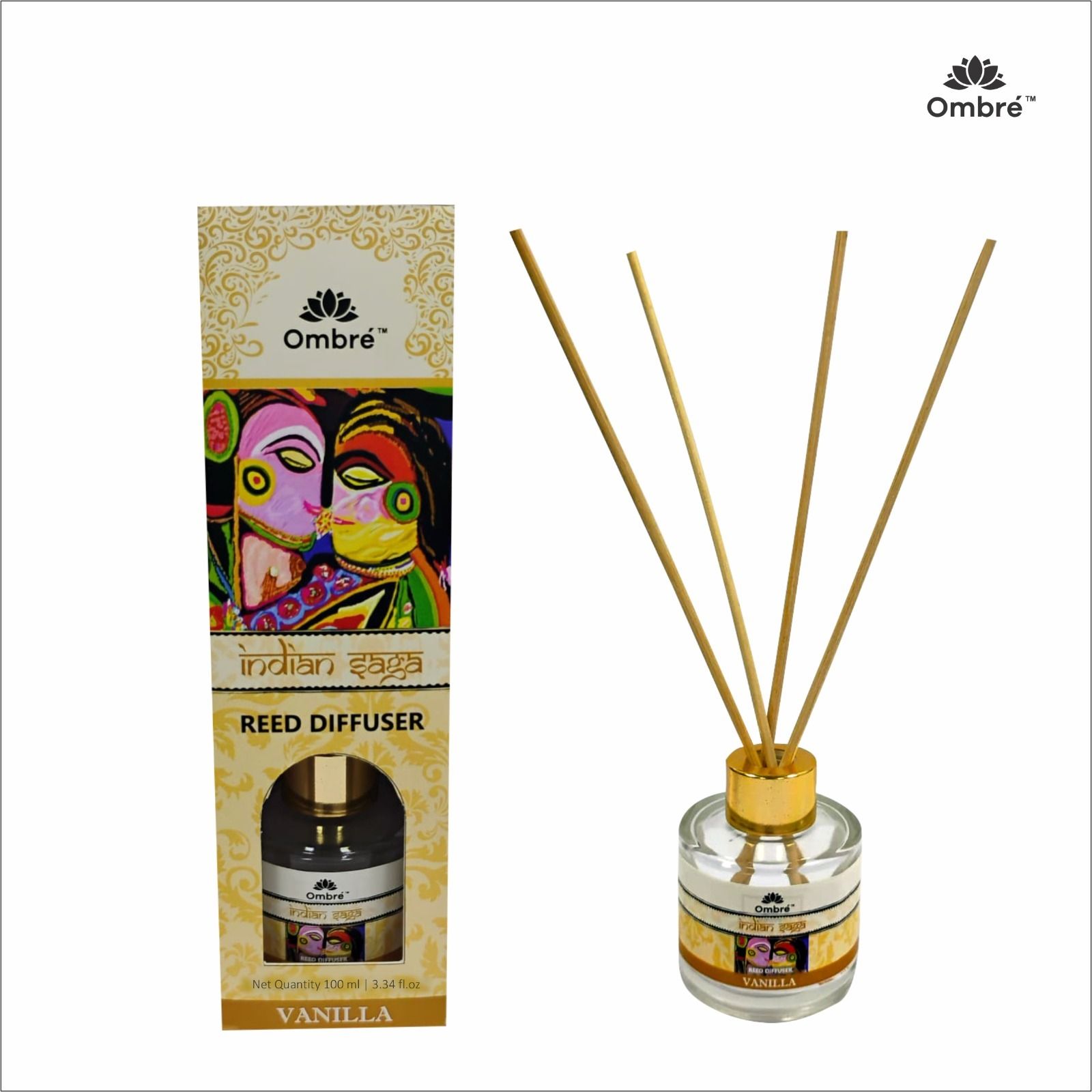 Ombre Glass Vanilla Reed Diffuser Set (100ml) with 5 Natural Reed Sticks. NA Diffuser-picture-26