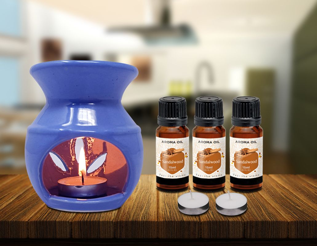 PEEPRESION Long Burning New Pot Burner With 2 T-light Candle & 3 Scented Aroma Oil Home, Office, Spa, Hotel, Temple, Club, Pub Bar, Gym, Bed Room Diffuser-picture-36
