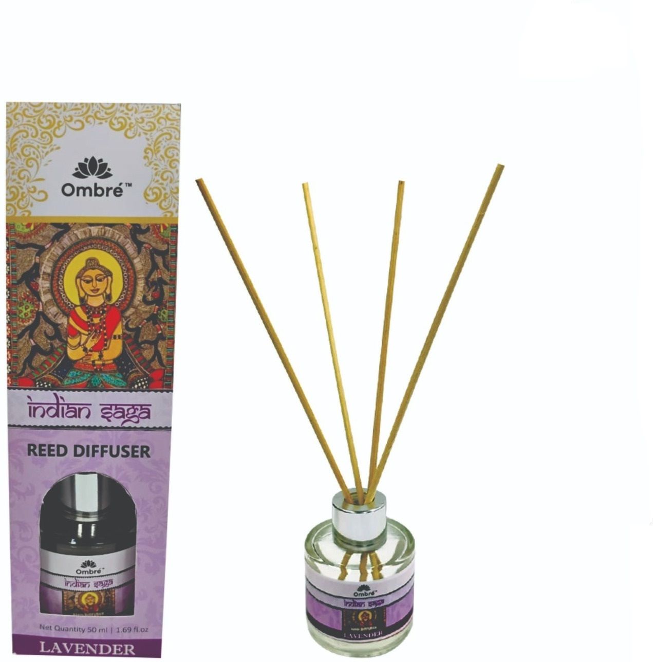 Ombre Glass Lavender Reed Diffuser Set 50ml with 4 Natural Reed Sticks Ideal for Office Cabins, Room, Washrooms, Cubicles, Stores. Diffuser-image-45