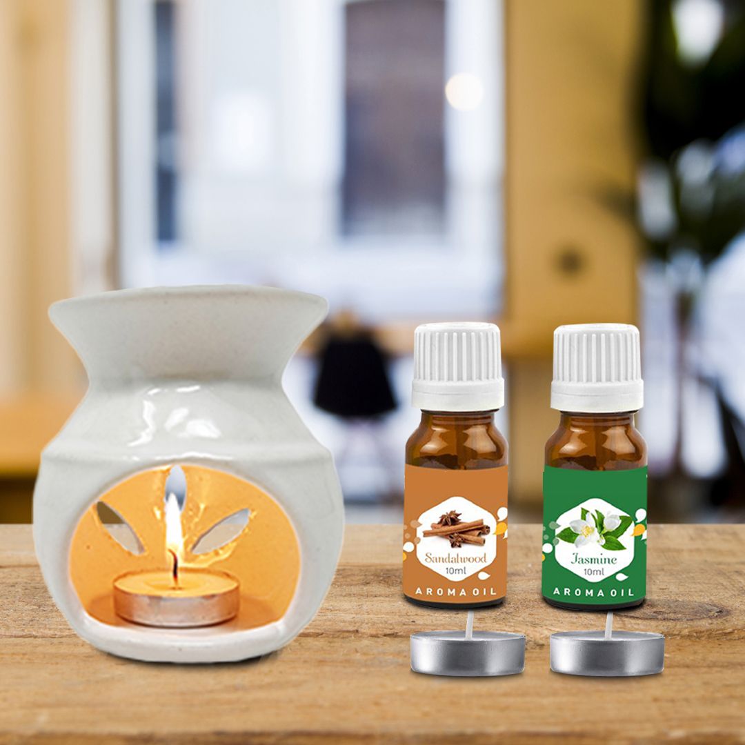 PEEPRESION White Home Fragrance Burner With Jasmine, Sandalwood Aroma oil (10ml Each) Scented Air Diffuser Uses For Pub Bar, Office, Club, Studio, Conference Hall, Study Table Diffuser-image-8