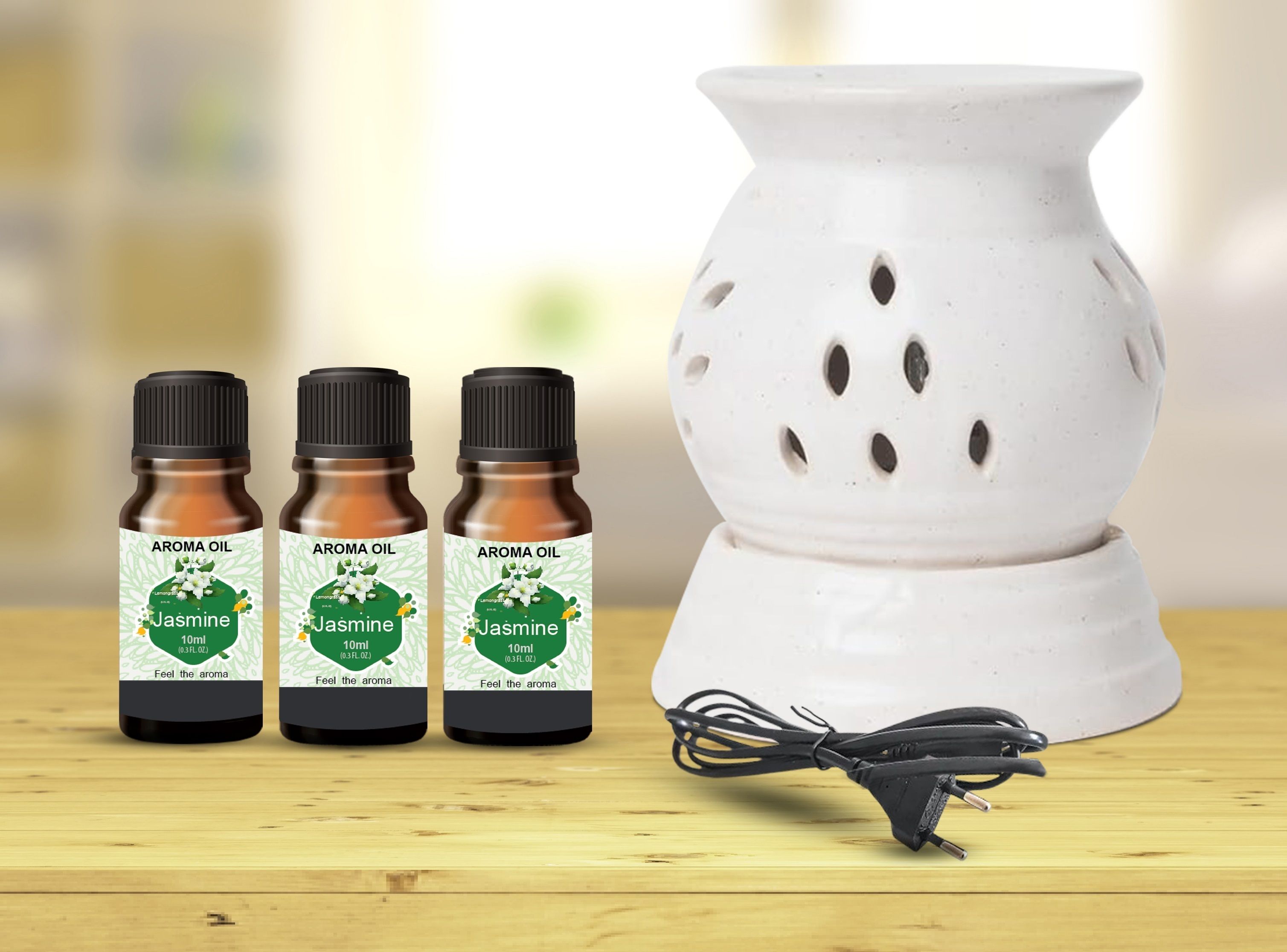 PEEPRESION Round Electric Oil Diffuser With 3-Jasmine Aroma Oil (10ml Each) Night Lamp | Home, Office, Spa, Bedroom Diffuser-picture-19