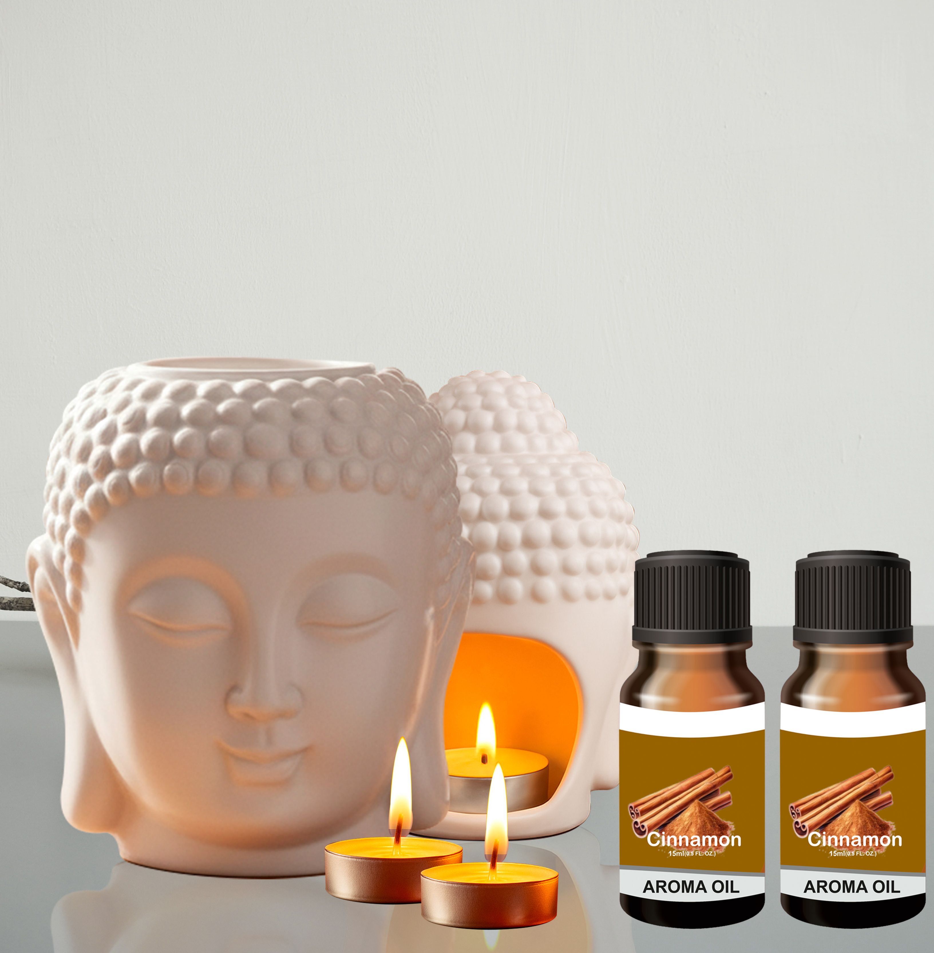 Peepalprint Premium Buddha Head Ceramic Aroma Oil Burner | T-Light Holder 2Cinna(15ml ) Home Diffuser-picture-30
