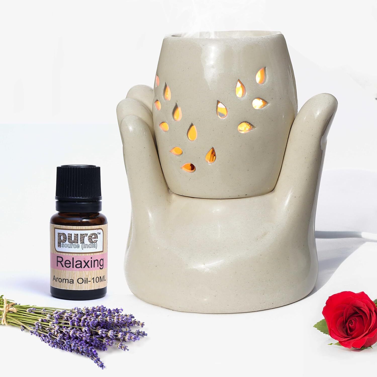 Pure Source (India) Ceramic Hand Shape Electric Diffuser Light Lamp (5.5 Inch) (10ml Relaxing) Home, Office, Living Room, Gifting Purpose Diffuser-image-27