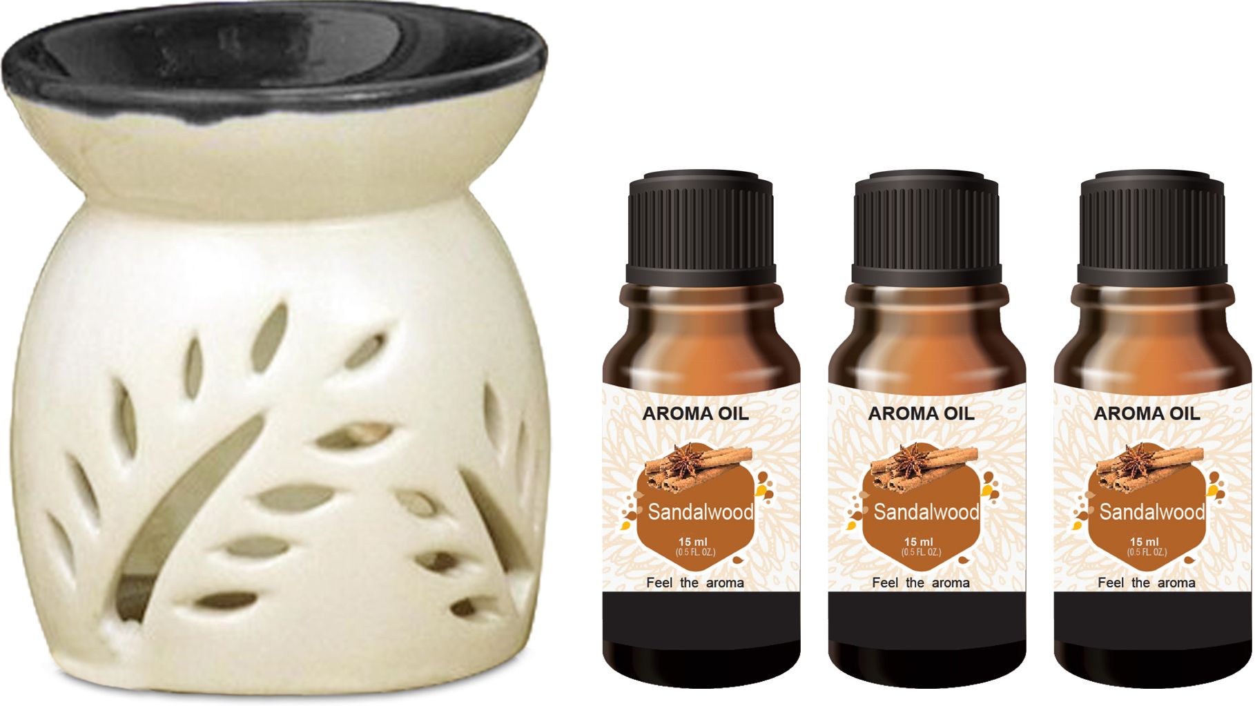 PEEPRESION Oil Burner With Pack Of 2 T-Light Candles & 3 Sandalwood Aroma Oil (15ml Each) Uses For Bathroom, Office, Study Table, Parlour, Dinning Table, Temple Diffuser-picture-10