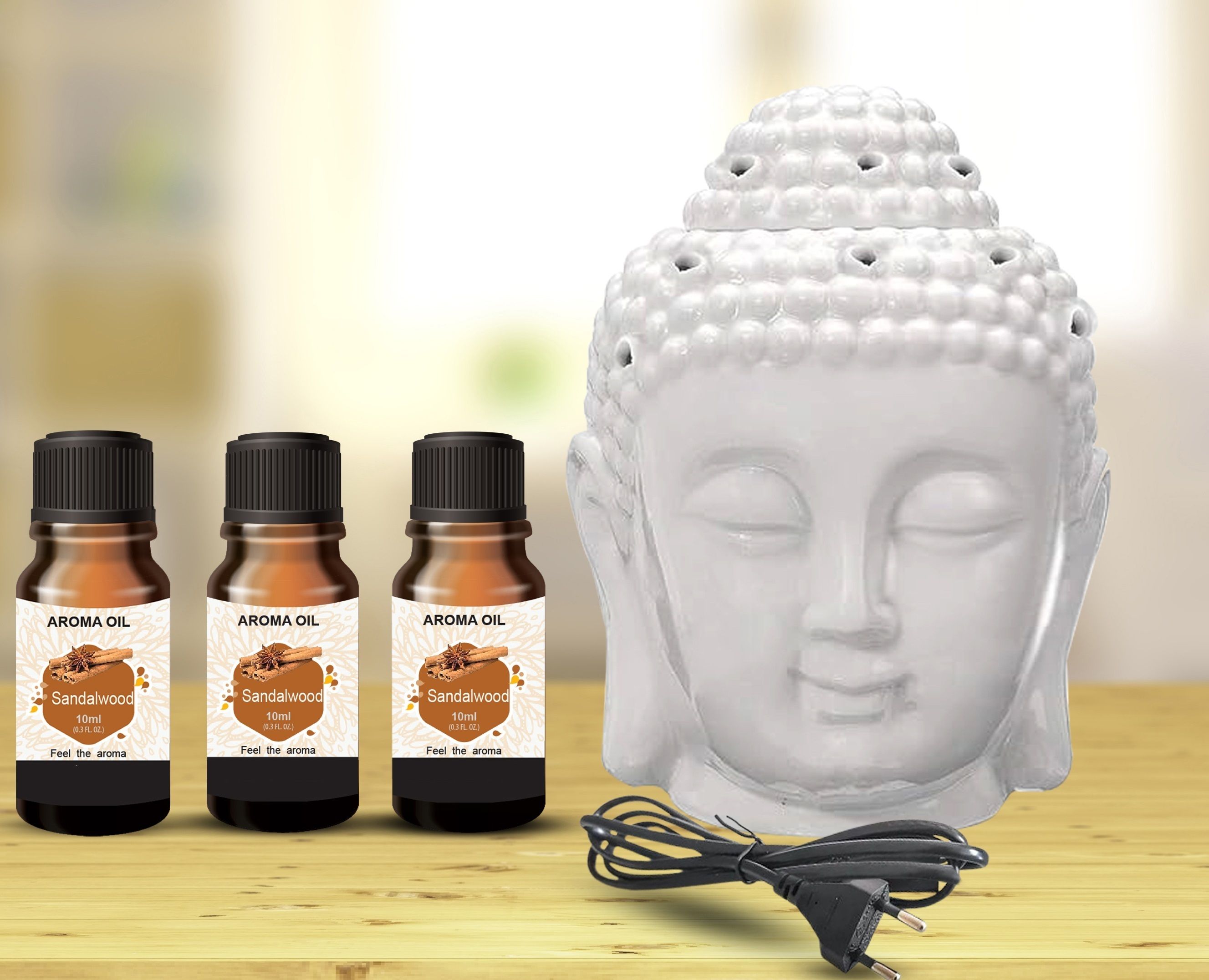 PEEPRESION Electric Ceramic Buddha Head Oil Diffuser With 3-Sandalwood Aroma Oil (10ml Each Fragrance Your Home, Office, Spa, Hotel Diffuser-picture-12