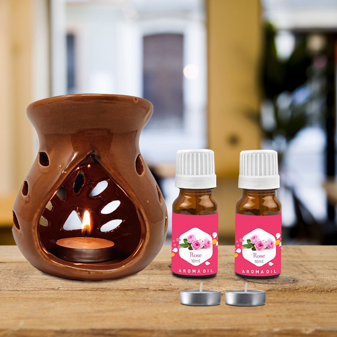 PEEPRESION Long Burning Ceramic Aroma Burner Regular Orange Color with Rose Oil(10ml Each) Home, Office, Spa, Hotel, Temple, Club, Gym Diffuser-picture-16
