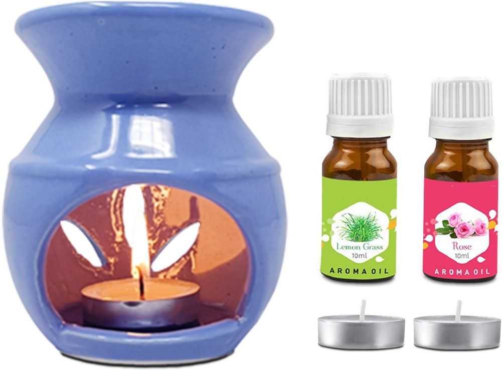 PEEPRESION Ceramic Aroma Blue Burner with 2 Scented Aroma Oil(10ml Each) & T-light Candles Home, Office, Spa, Hotel, Temple, Club, Pub Bar, Gym, Bed Room Diffuser-picture-26