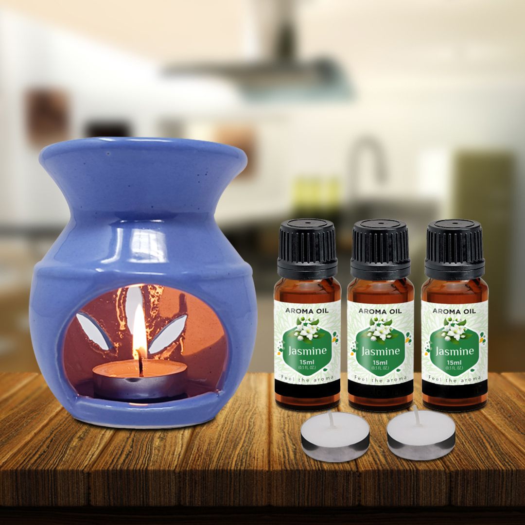 PEEPRESION Ceramic New Burner Diffuser With 2 T-light Candle & 3 Scented Aroma Oil Home, Office, Spa, Hotel, Temple, Club, Pub Bar, Gym, Bed Room Diffuser-picture-22