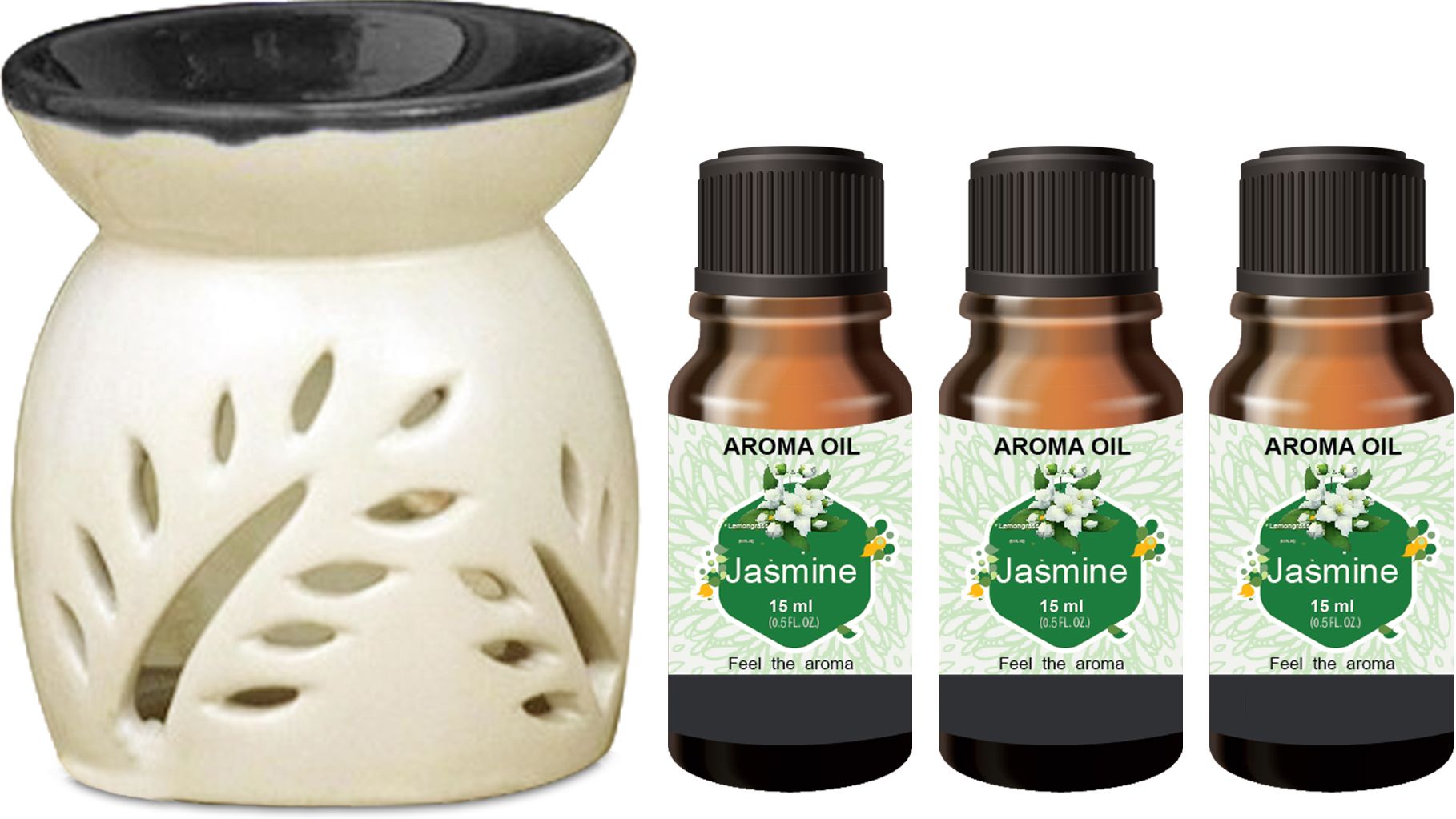 PEEPRESION Ceramic Black Top Air Freshener with 3 Jasmine Aroma Oil (15ml Each) ! Uses For Bathroom, Office, Studio, Study Table, Parlour, Dinning Table Diffuser-picture-28