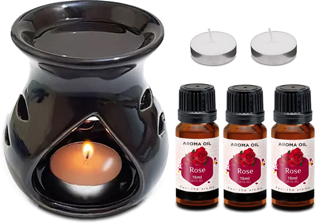 PEEPRESION Essential Oil Burner Diffuser With 2 T-light Candle & 3 Rose Scented Aroma Oil Home, Office, Spa, Hotel, Temple, Club, Pub Bar, Gym Diffuser-image-32