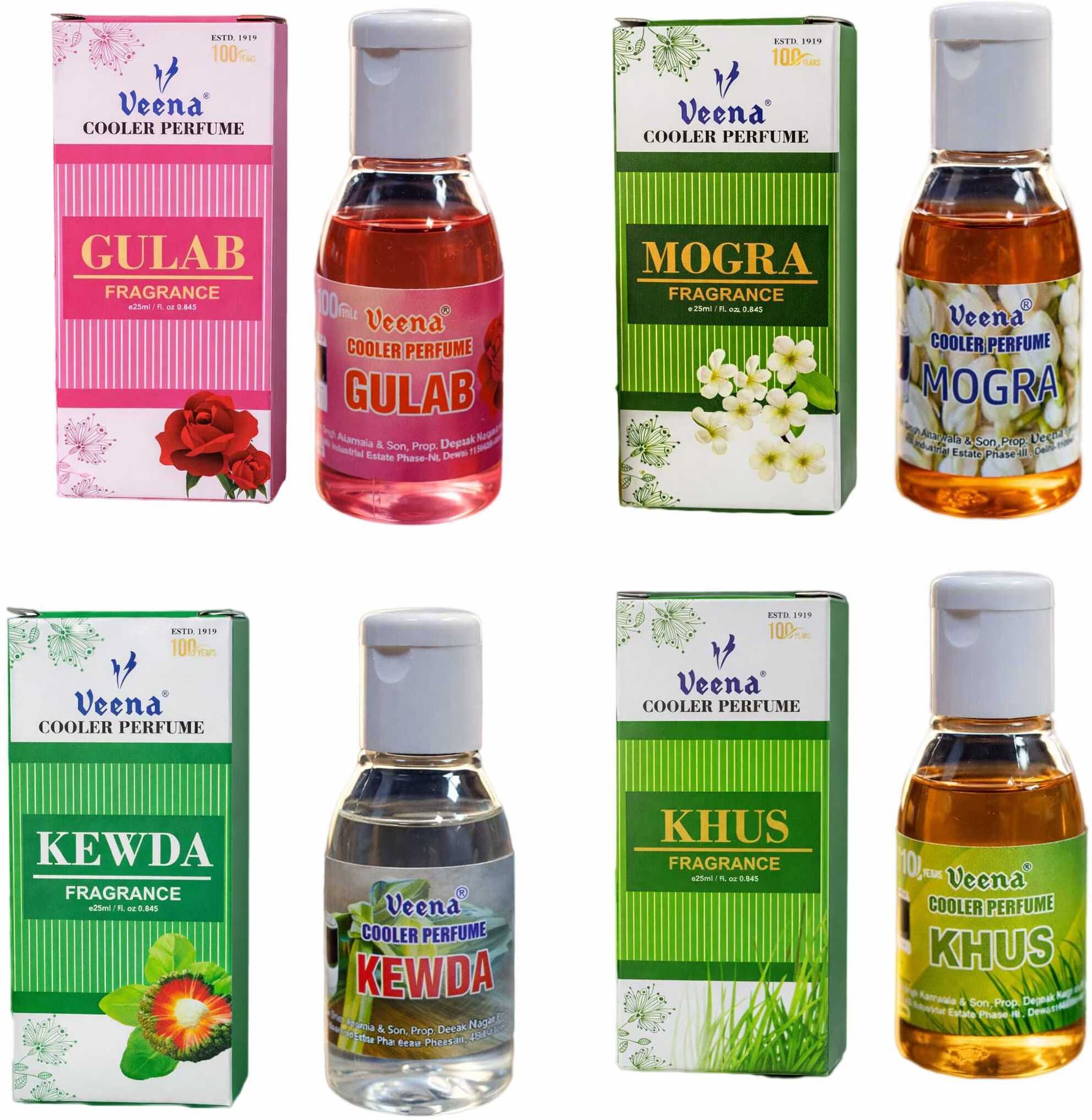 Veena Combo Cooler Perfume Gulab, Khus, Kewra, Mogra Fragrance (25 ml) Pack of 4 Water Cooler, air cooler Diffuser-picture-44