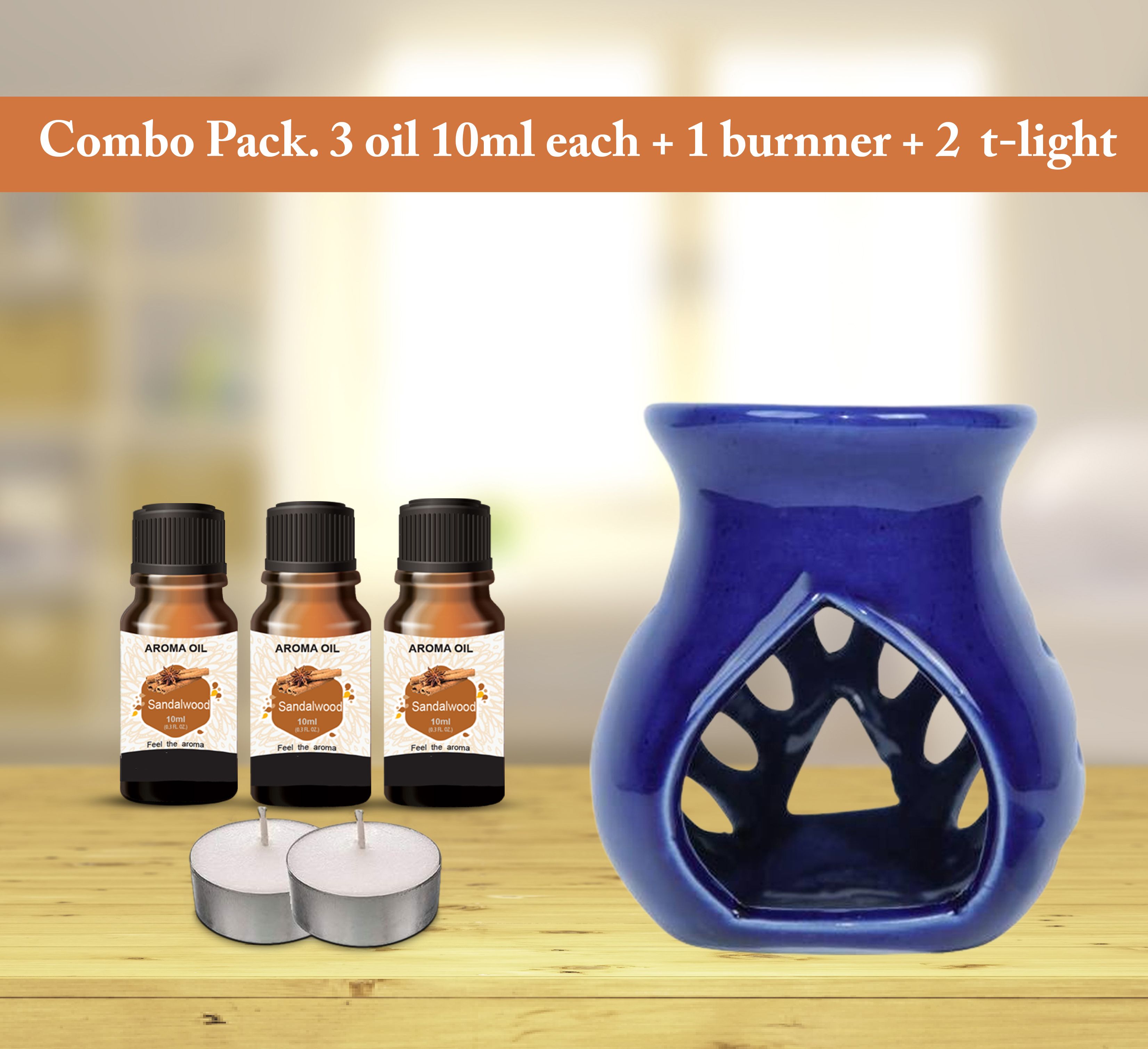 PEEPRESION Ceramic Aroma Oil Burner With(2T-light & 3 Sandalwood Scented Oil(10ml Each) Home, Office, Spa, Hotel Diffuser-picture-13
