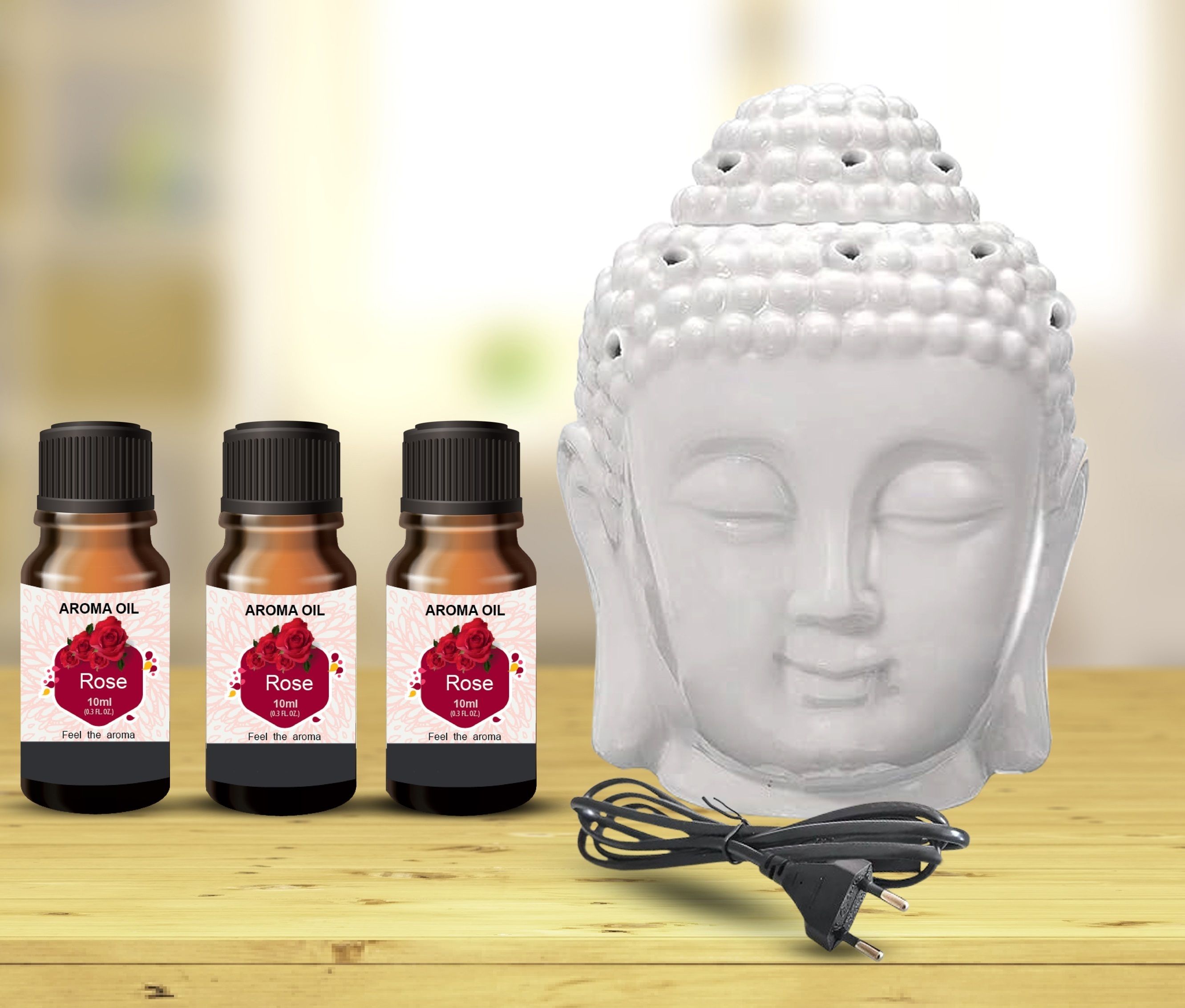 PEEPRESION Electric Ceramic Buddha Head Oil Diffuser With 3-Rose Aroma Oil (10ml Each) Fragrance Your Home, Office, Spa, Hotel Diffuser-image-27
