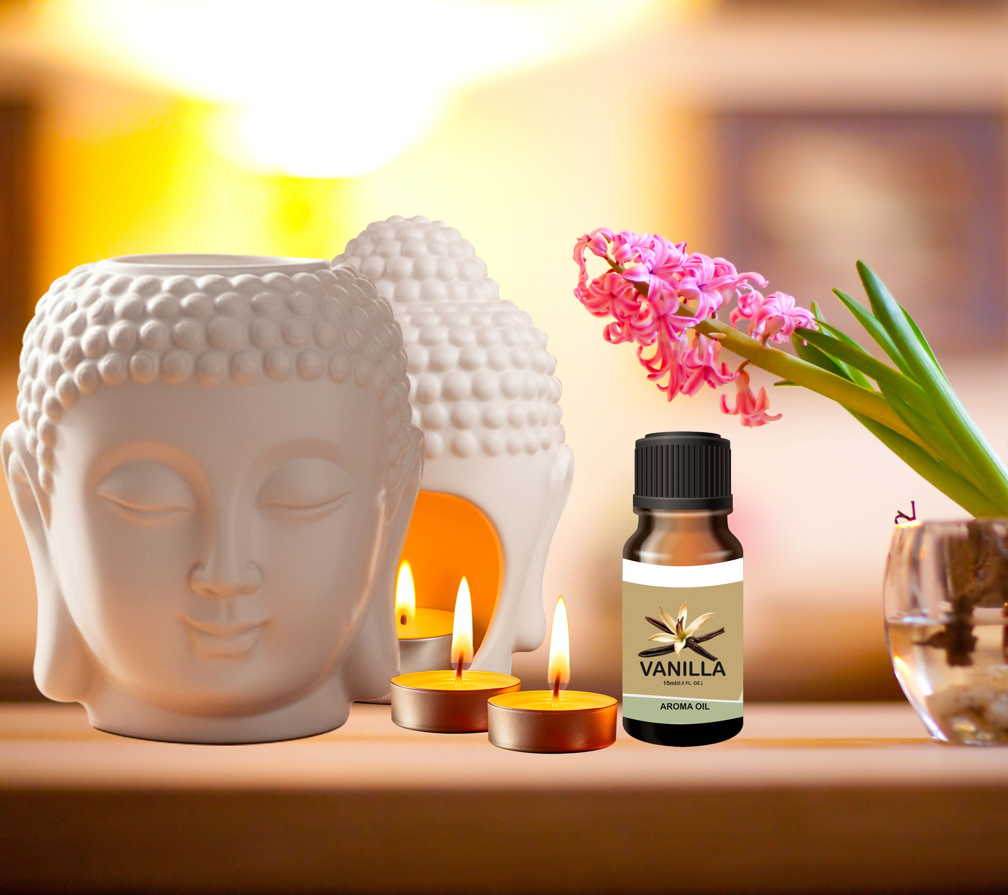Peepalprint Premium Buddha Head Ceramic Aroma Oil Burner | T-Light Holder 1Vanilla(15ml ) Home Diffuser-picture-10
