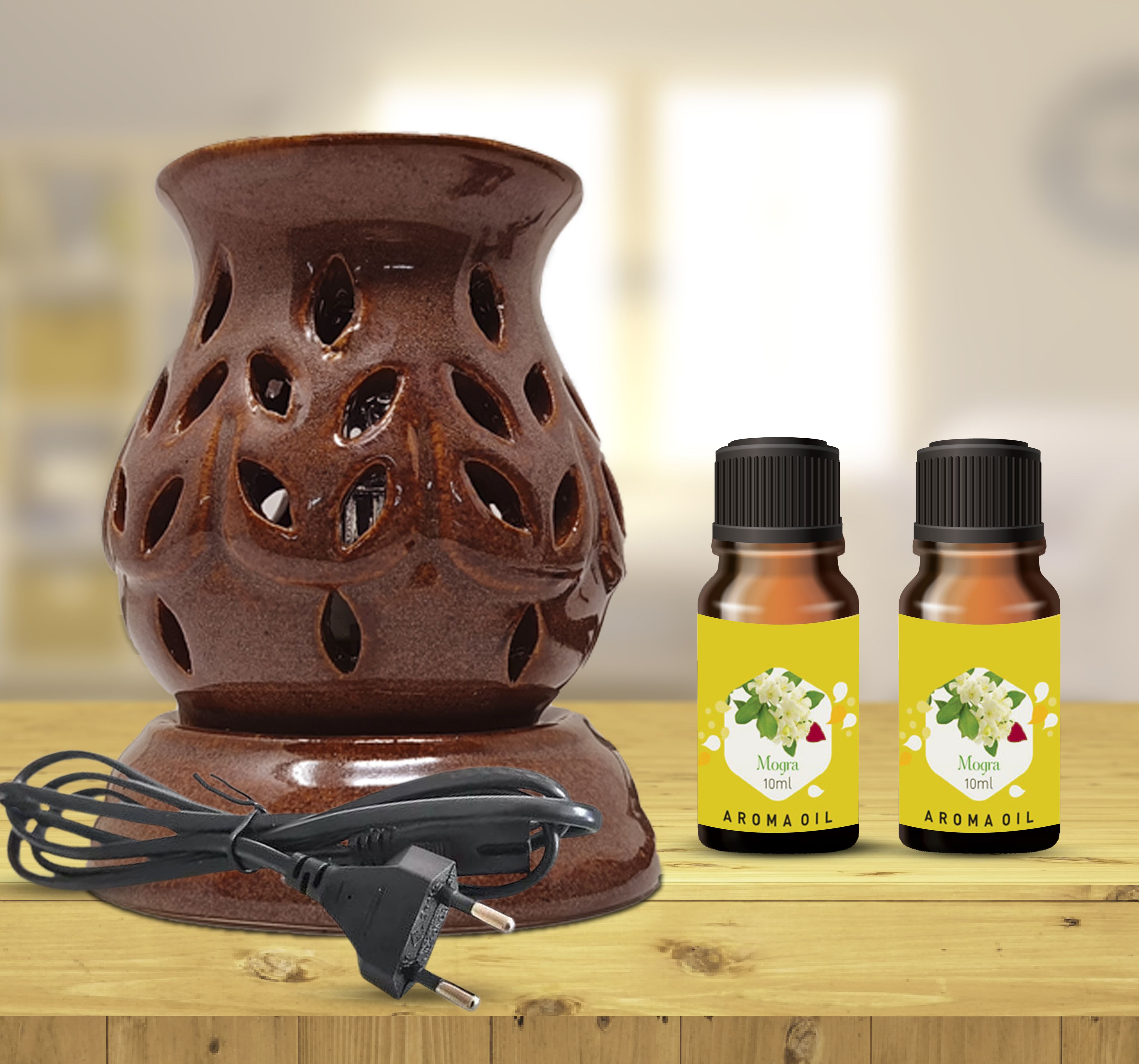 PEEPRESION Brown Electric Fragrance Diffuser With 2 Mogra Aroma Oil (10ml each) Home, Spa, Etc Diffuser-picture-12