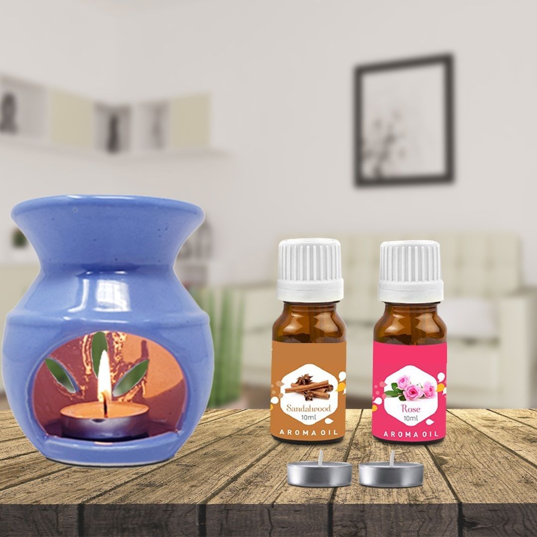 PEEPRESION Ceramic T-Light Diffuser Air Fragrance And 2 Scented Aroma Oil Home, Office, Spa, Hotel, Temple, Club, Pub Bar, Gym, Bed Room Diffuser-image-1