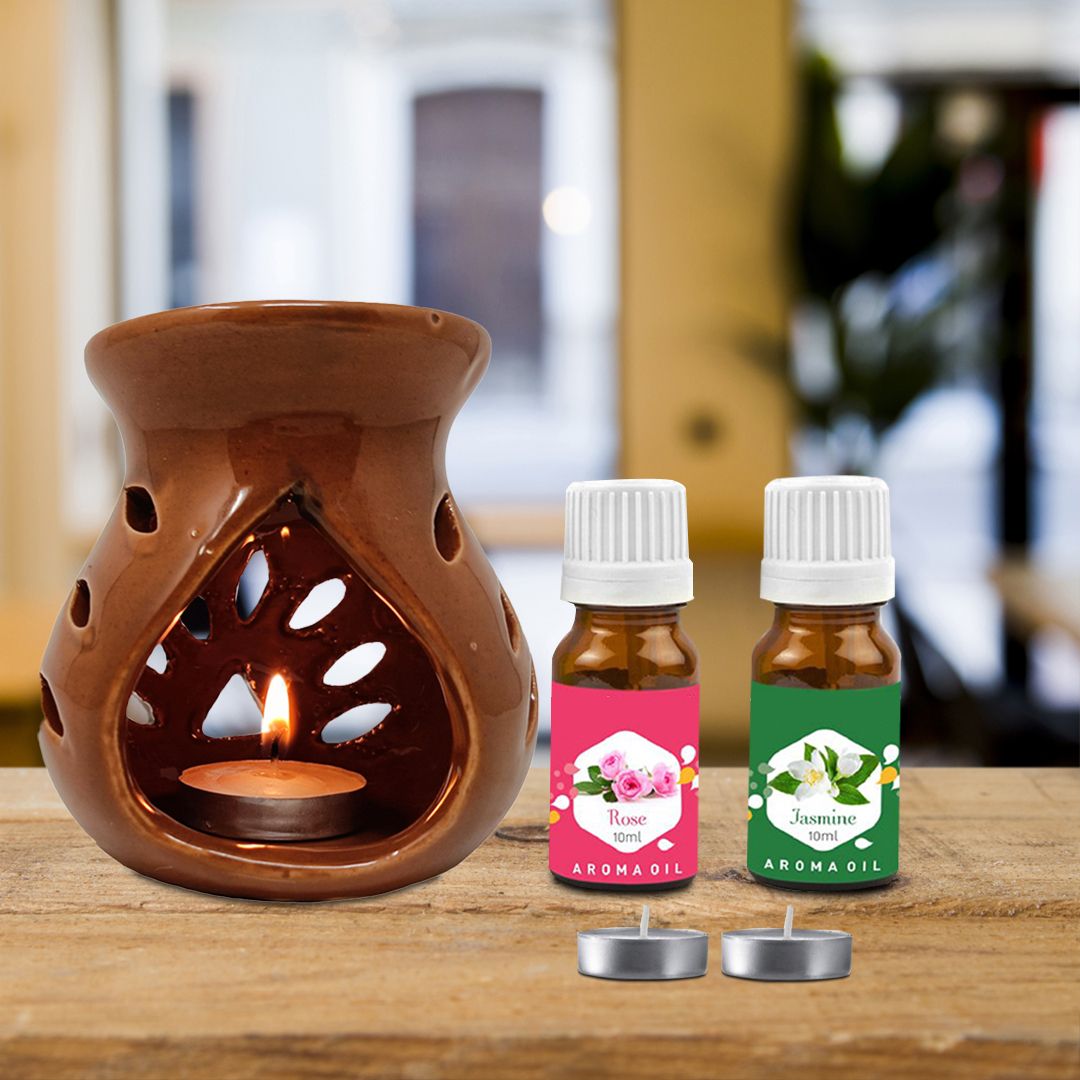 PEEPRESION Ceramic Brown Burner 2 T-light Candle And Rose Jasmine Scented Aroma Oil Home, Office, Spa, Hotel, Temple, Club, Gym Diffuser-image-33