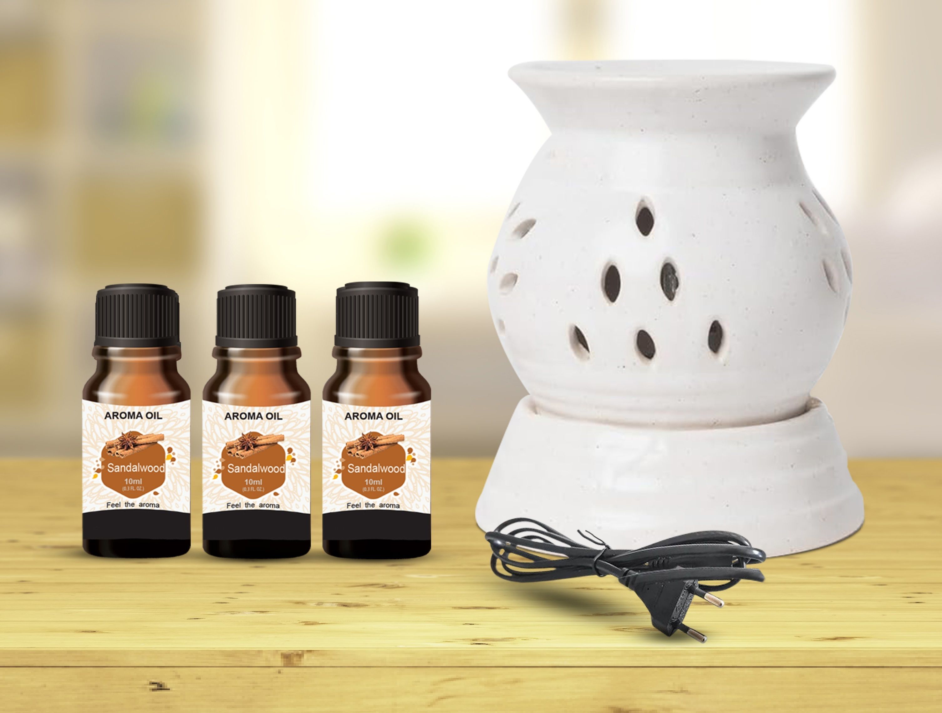 PEEPRESION A2-Round Electric Oil Diffuser With 3-Sandalwood Aroma Oil (10ml Each) Scented Aroma Oil Diffuser | Night Lamp For Home, Spa, Bedroom, Temple Diffuser-picture-15