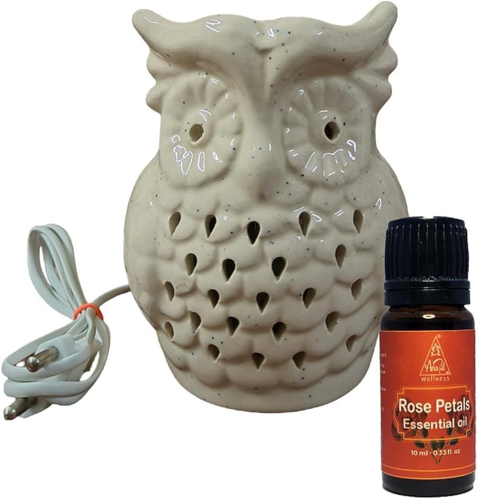 Lamoule Electric Oil Burner Beautiful White Owl Diffuser Set Air Freshener Lamp with Fragrance Oil, For Home Decor & Office Decor Large Owl Diffuser-picture-39