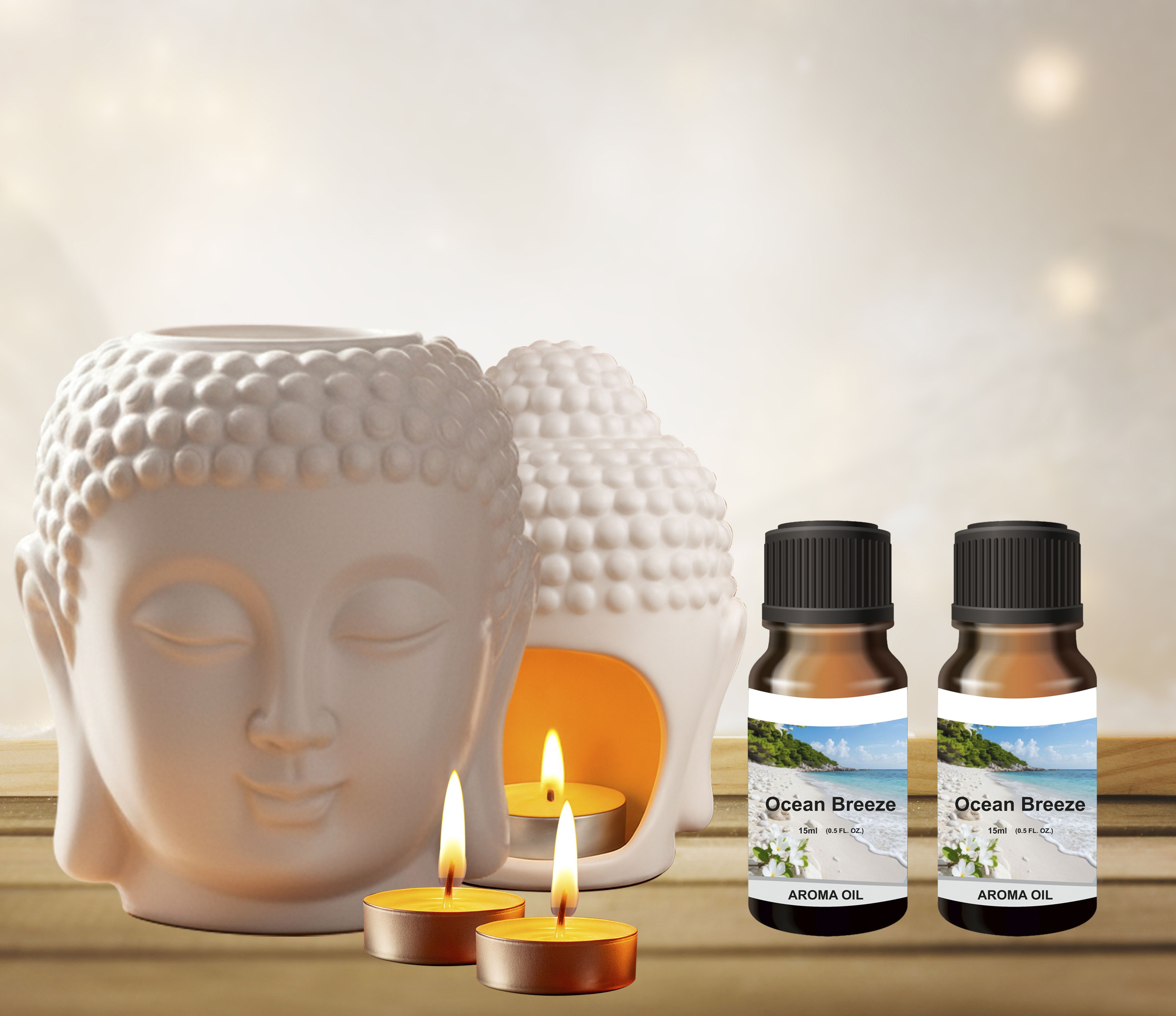 Peepalprint Premium Buddha Head Ceramic Aroma Oil Burner | T-Light Holder 2Ocean(15ml ) Home Diffuser-picture-32