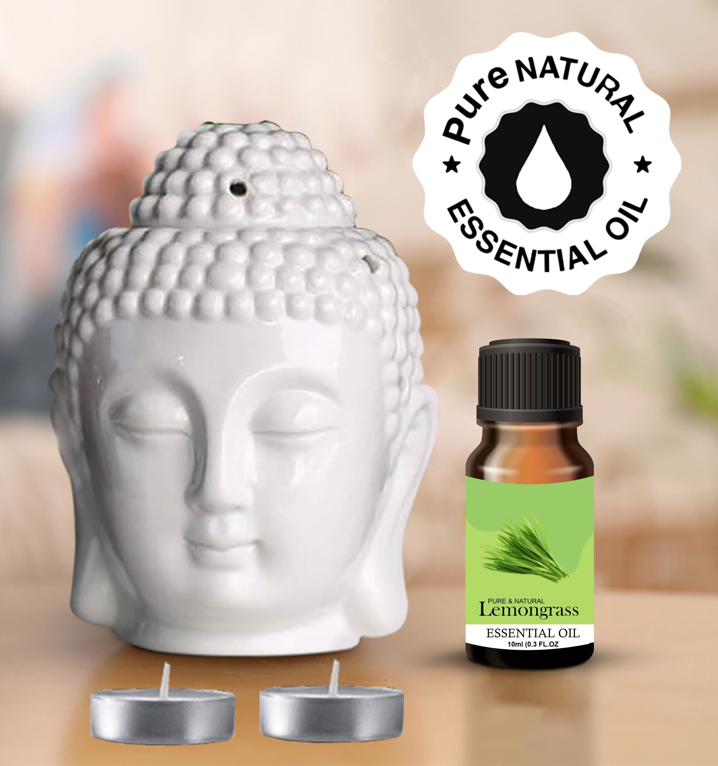 PEEPRESION Ceramic T-Light Buddha Diffuser 1 Lemongrass Essential Oil(10ml Each) Fragrance Your Home, Office, Spa, Hotel, Club Diffuser-picture-48