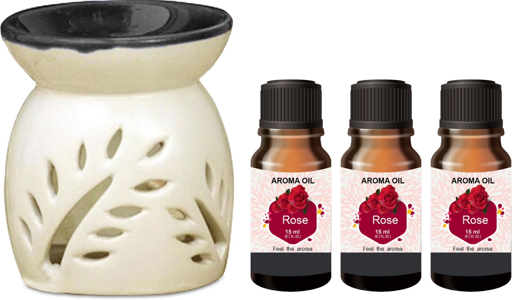 PEEPRESION Black Top Home Décor Burner with 3 Rose Aroma Oil (15ml Each) ! Uses For Bathroom, Office, Study Table, Parlour, Dinning Table, Temple Diffuser-image-11