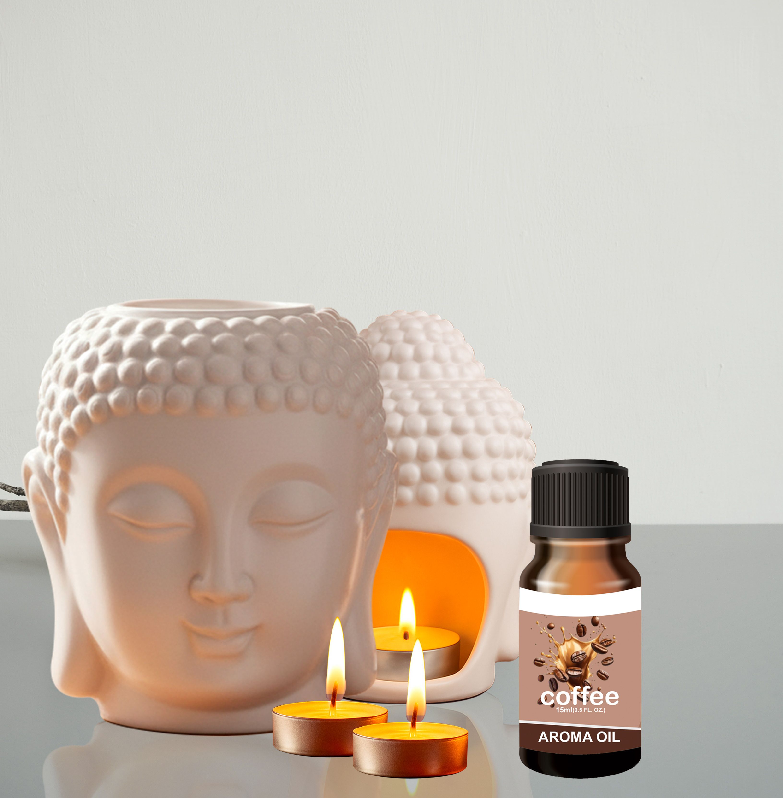 Peepalprint Premium Buddha Head Ceramic Aroma Oil Burner | T-Light Holder 1Coffee(15ml ) Home Diffuser-picture-14