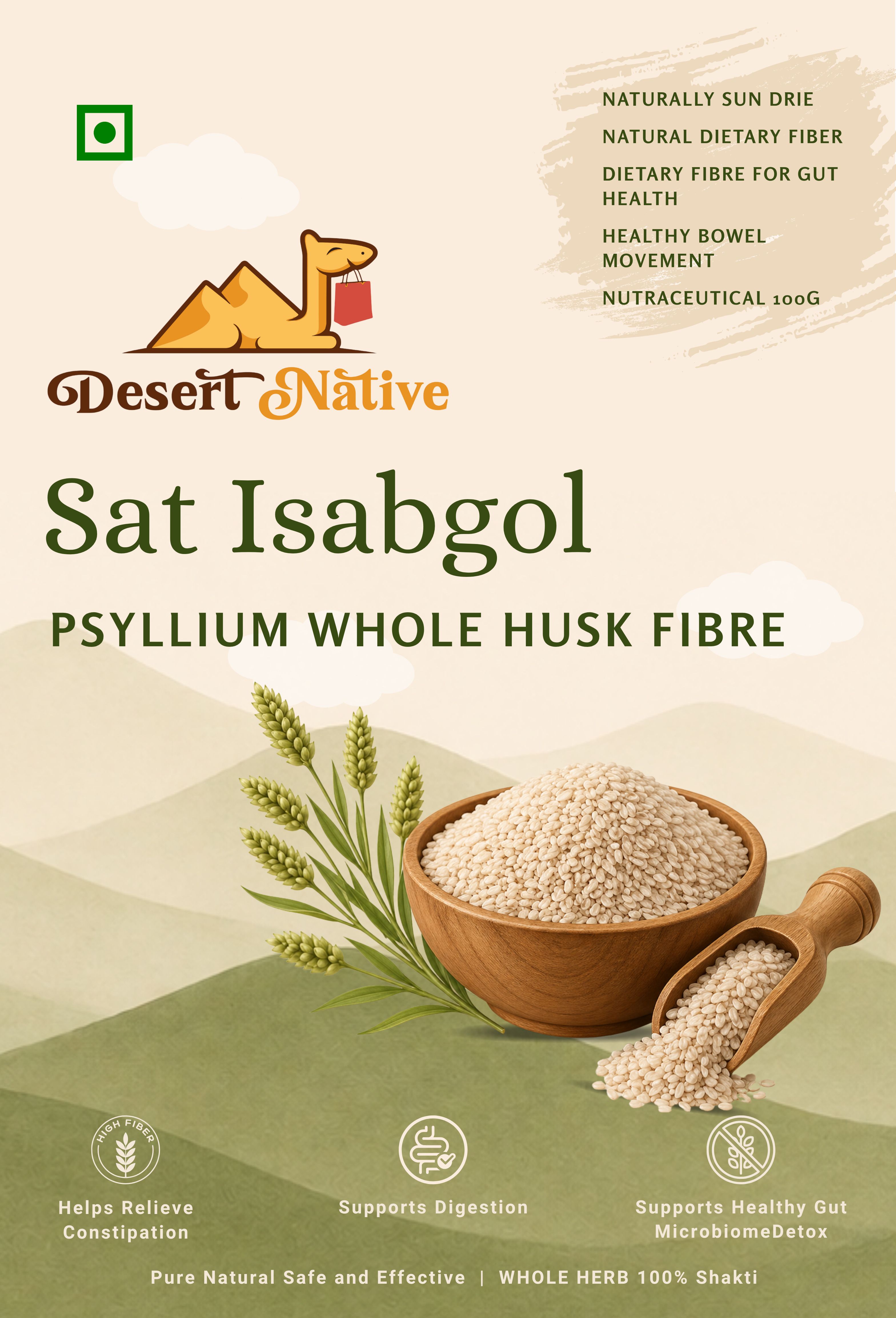 Organic Sat Isabgol Psyllium Whole Husk Powder|Supports Digestive & Heart Health no added flavor Powder-image-2