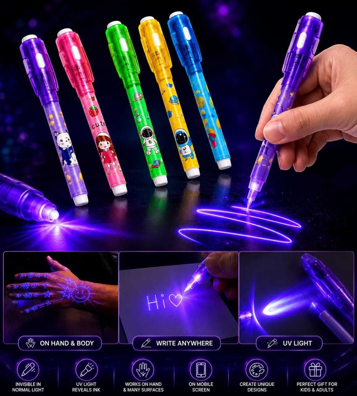 rg enterprises MAGIC PEN WITH UV LIGHT SECRET MESSAGE WRITING PEN (PACK OF 4)-picture-13