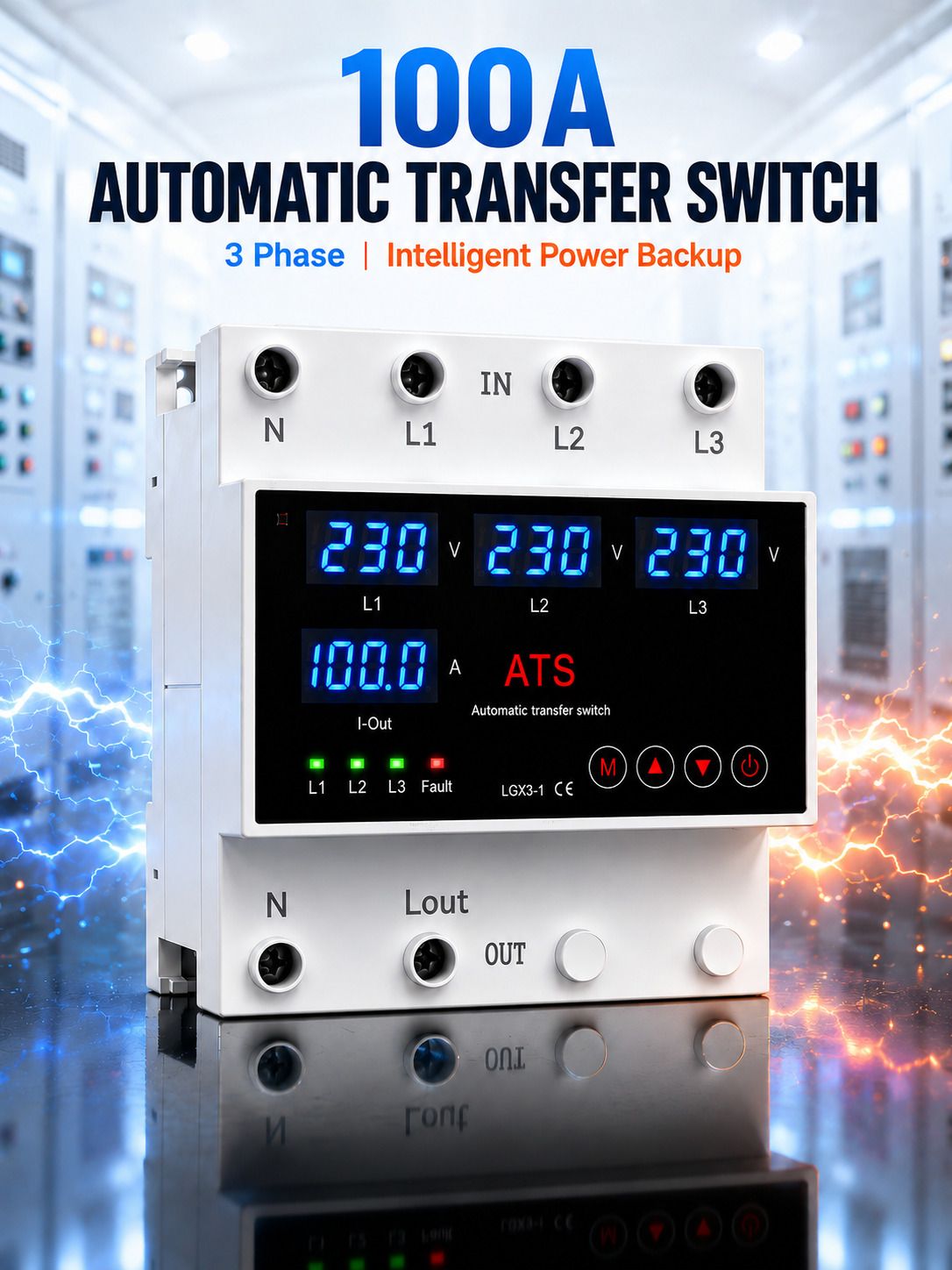 100A ATS Automatic Transfer Switch 3 Phase Digital Generator Changeover Switch 100 A Step Dimmer-image-34
