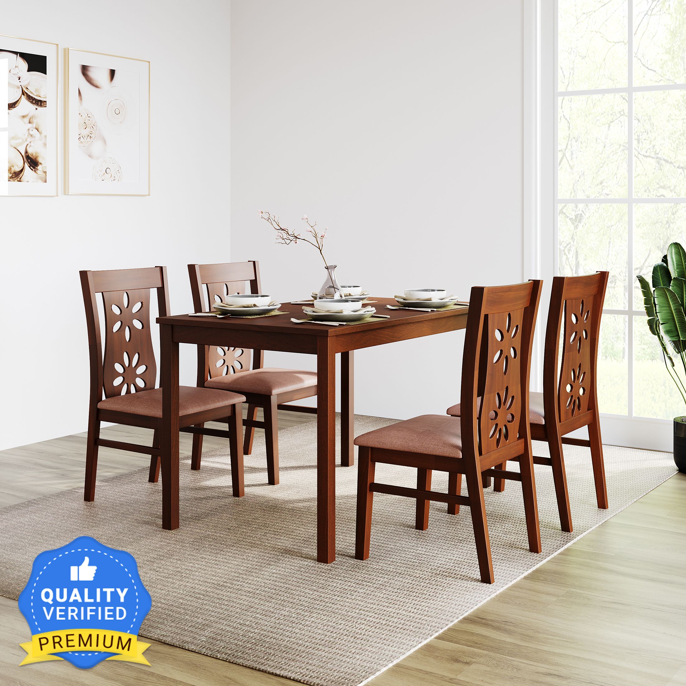 SUTLEJ Solid Wood 4 Seater Dining Set-image-9