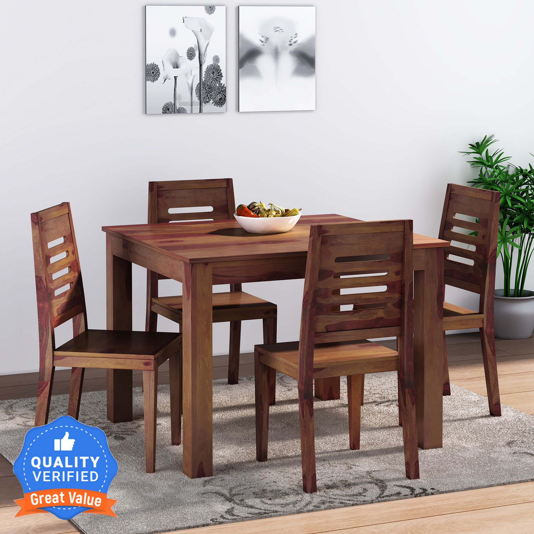 Sheesham Solid Wood Solid Wood 4 Seater Dining Set