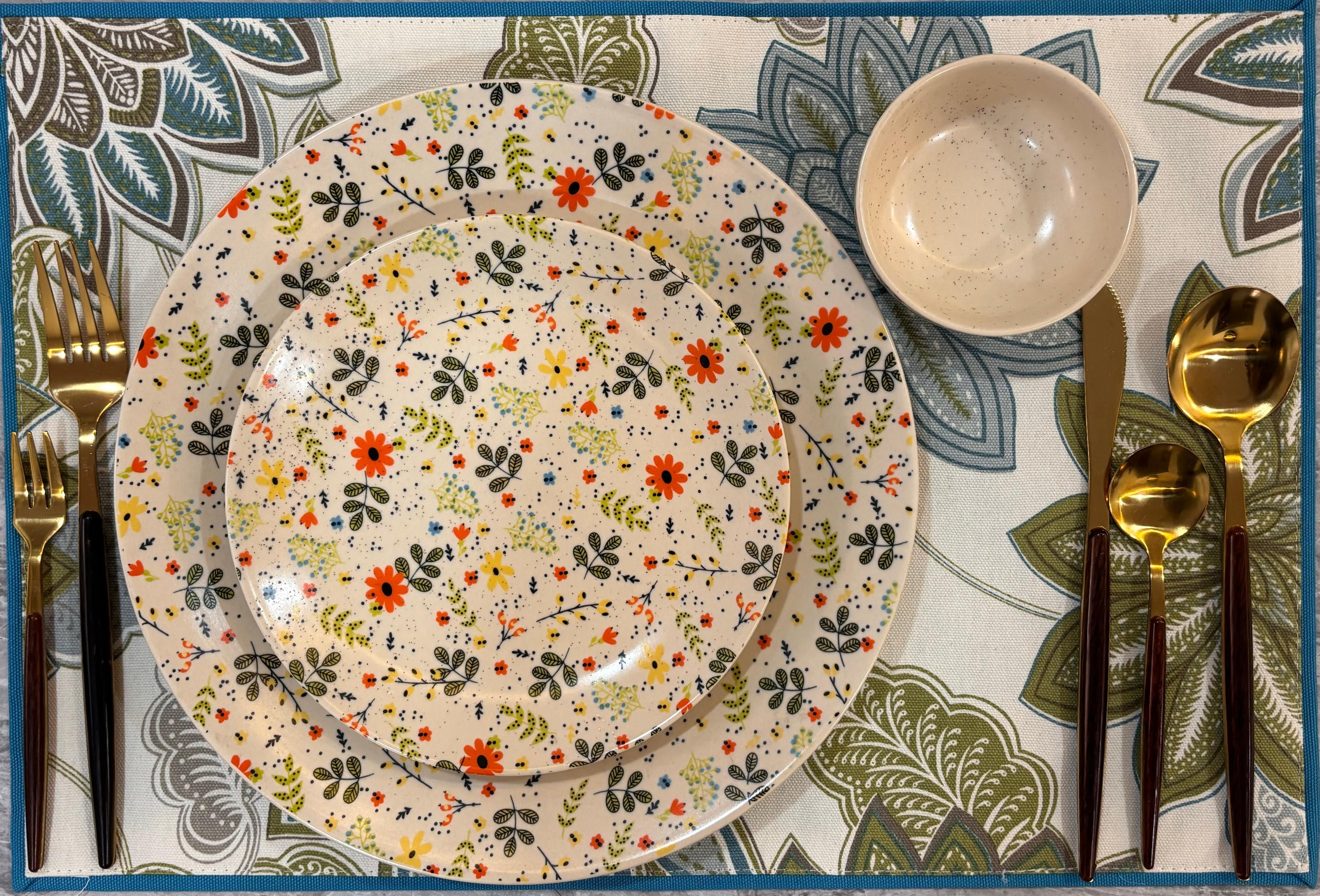 Pack of 3 Stoneware Meadow Bloom Floral Dinner Set (Set of 3) Dinner Set-image-42