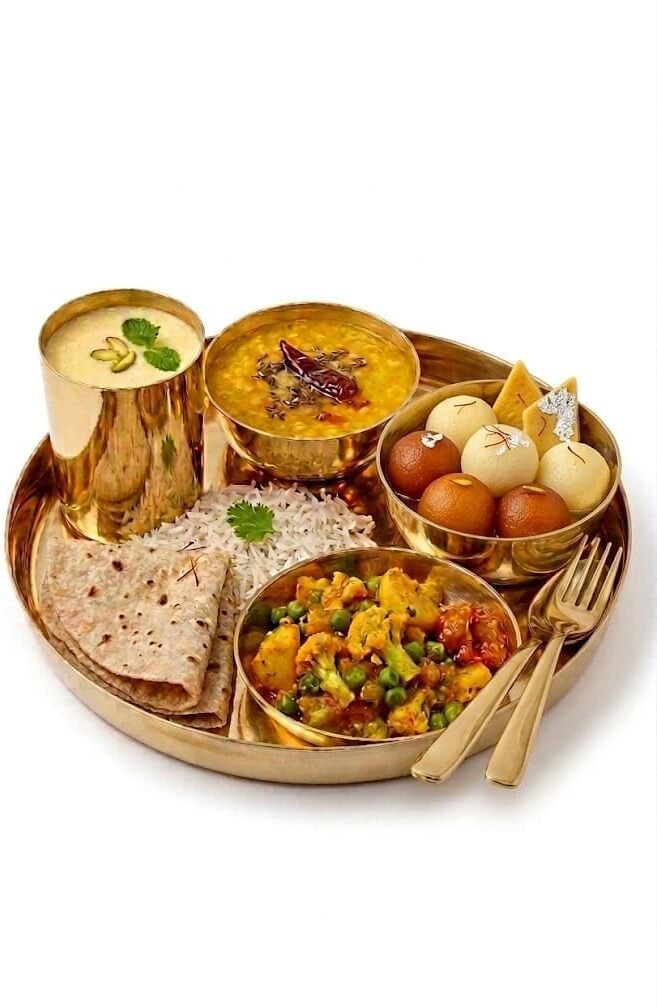 rajneesh handicraft Pack of 7 Bronze Kansa Thali Dinner Set (Pack of 7) | 11.5 Inch Handcrafted Bell Metal Dining Set Dinner Set-picture-26