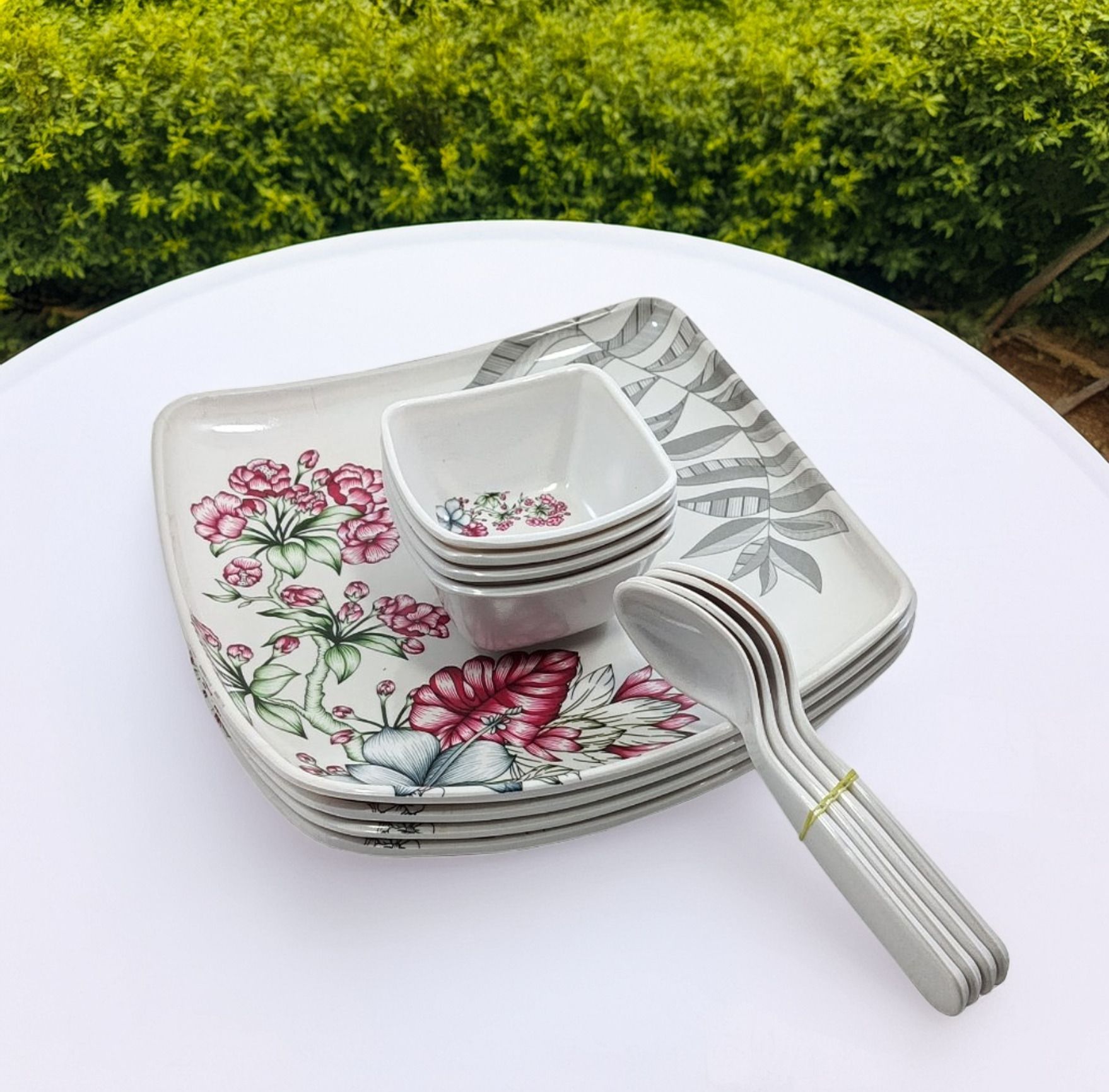 Pack of 12 Melamin 24 Pc Melamine Dining Set | Plates Bowls Spoons | Durable & Stylish Dinner Set-image-43