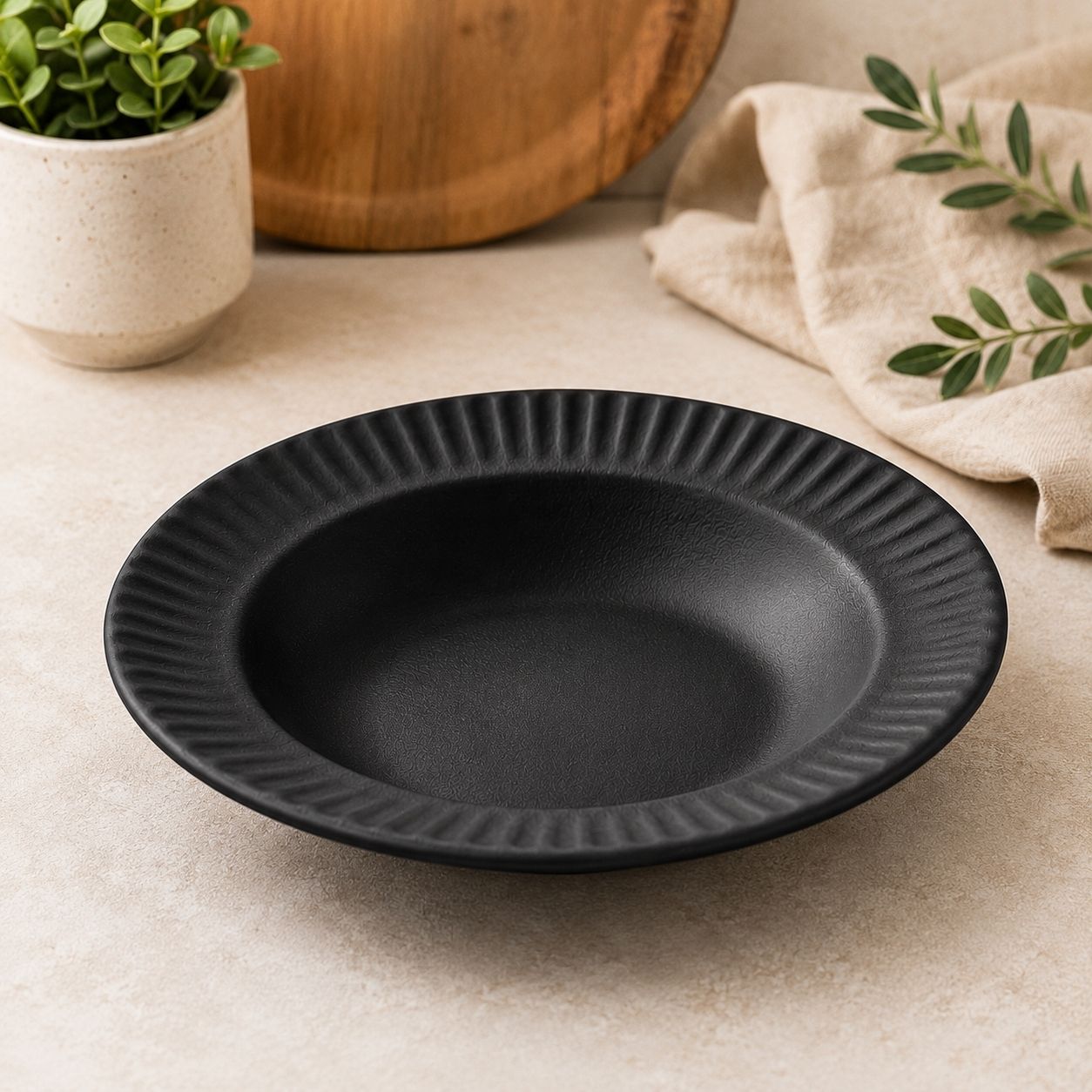 Ceramic Black Artisan Pasta Plate Dinner Set-image-16
