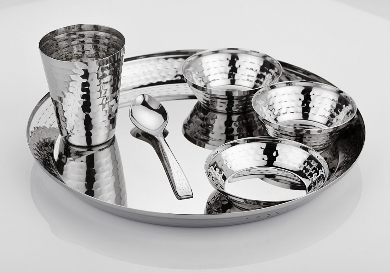 hartoni Pack of 6 Stainless Steel Vento Thali Mathar Set Dinner Set-picture-28