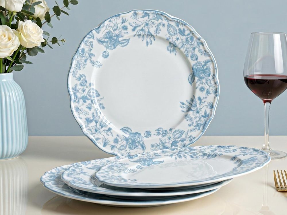 bodhi house Pack of 4 Porcelain Blue Leaf Dinner Set-picture-23
